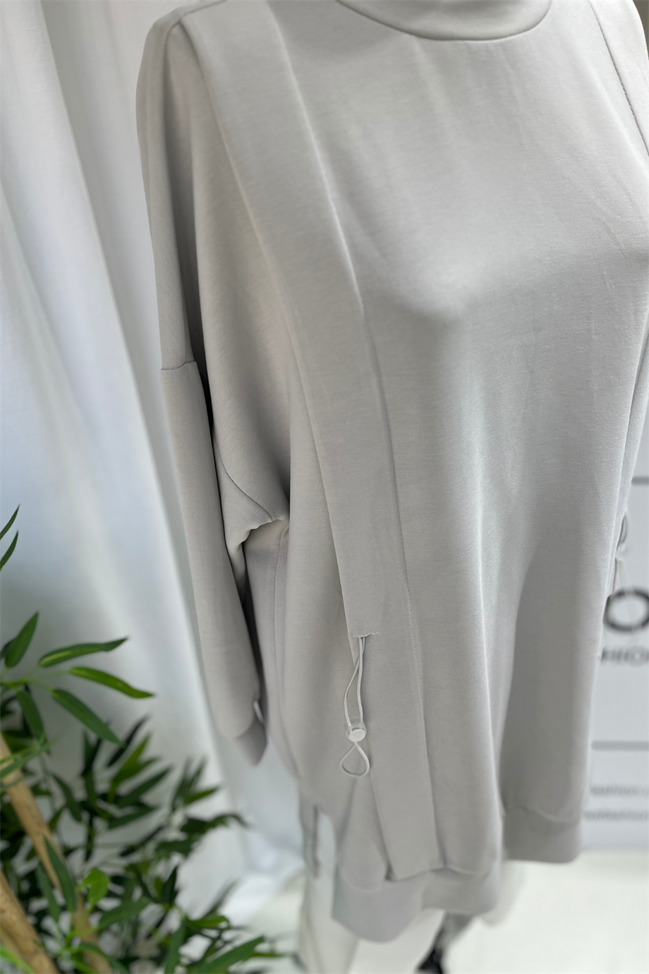 Büzgü Detaylı Sweat Gri