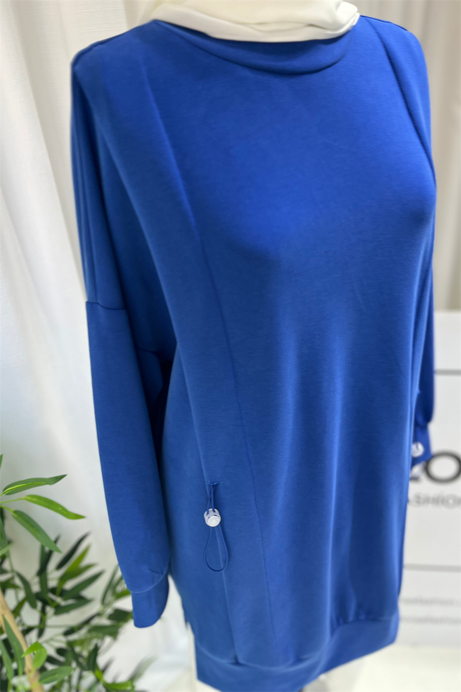 Büzgü Detaylı Sweat Mavi