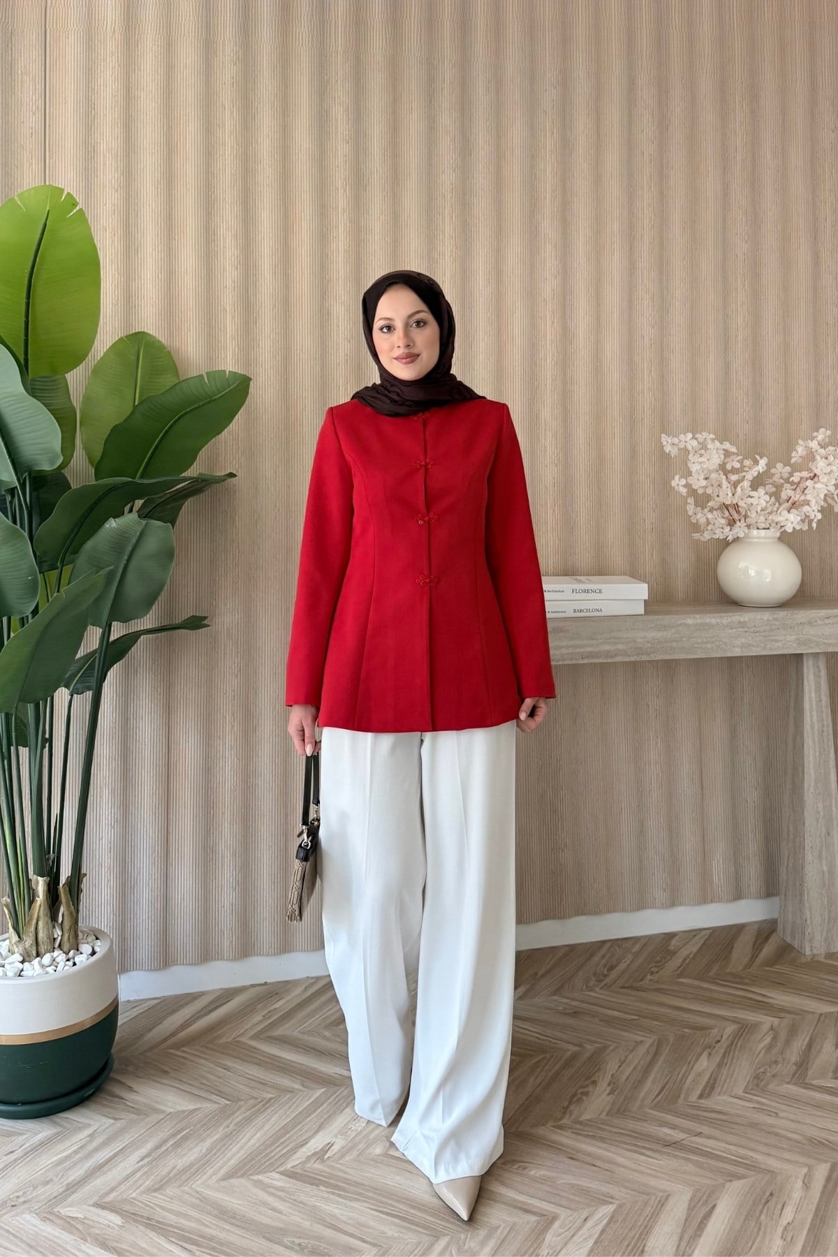 Çin Düğmeli Ceket Kırmızı