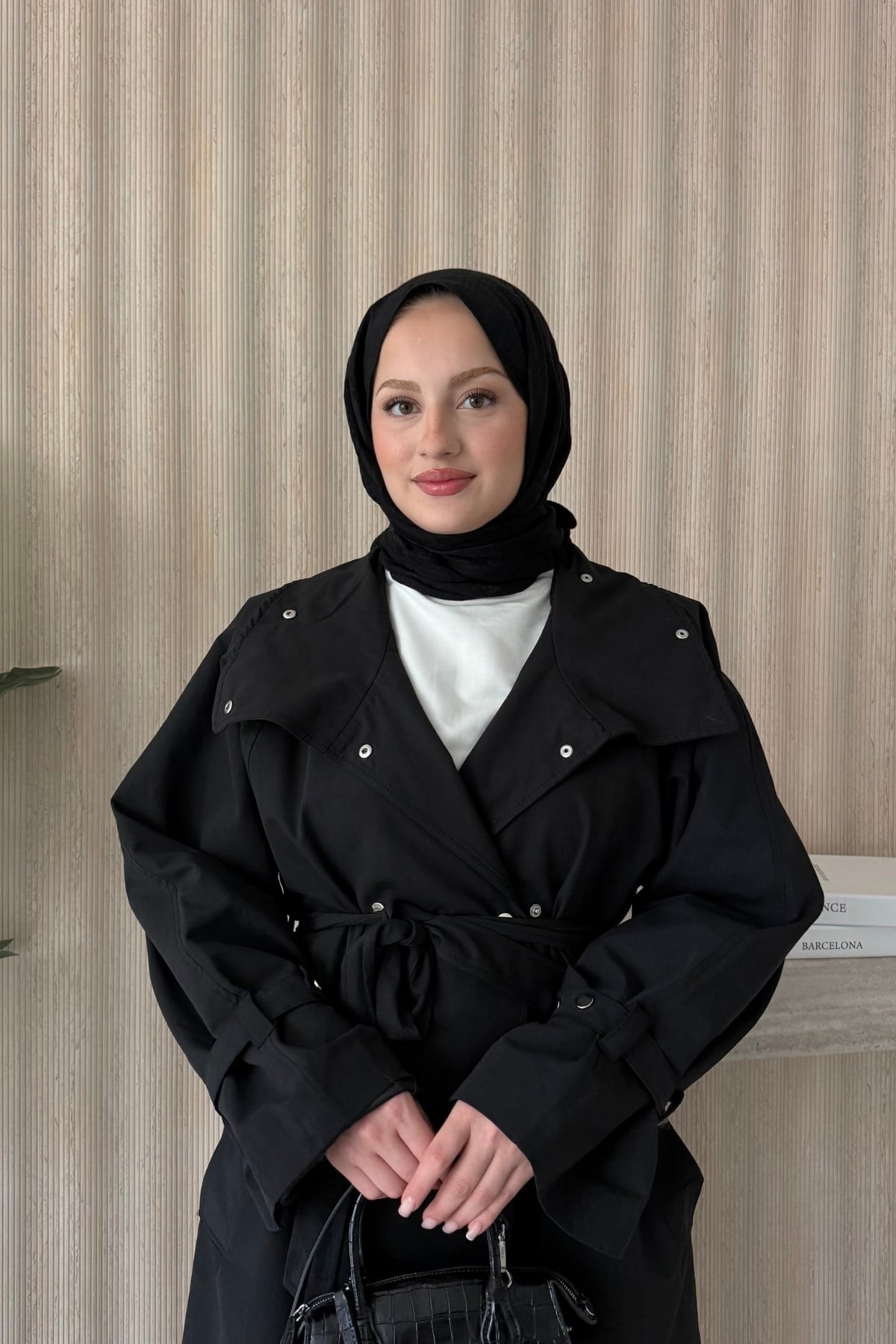 Çıtçıtlı Oversize Trençkot Siyah