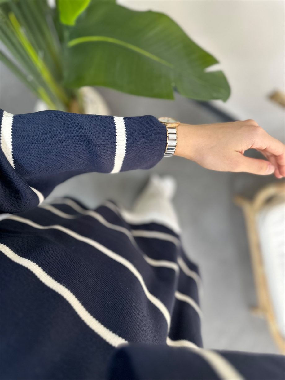Çizgili Basic Triko Tunik Lacivert