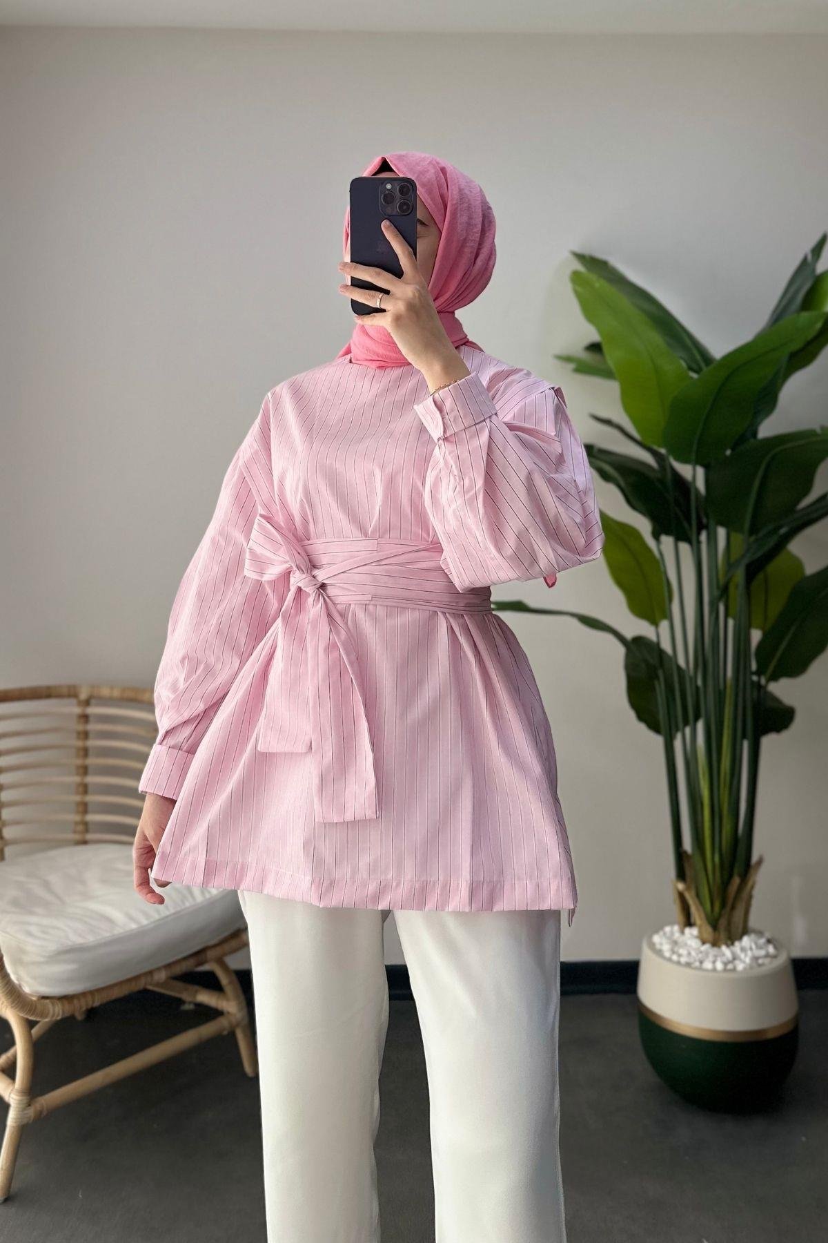 Çizgili Tunik Pembe