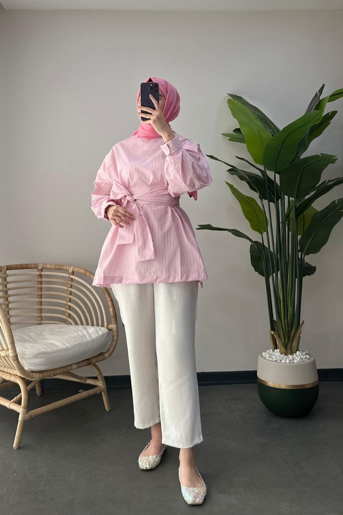 Çizgili Tunik Pembe