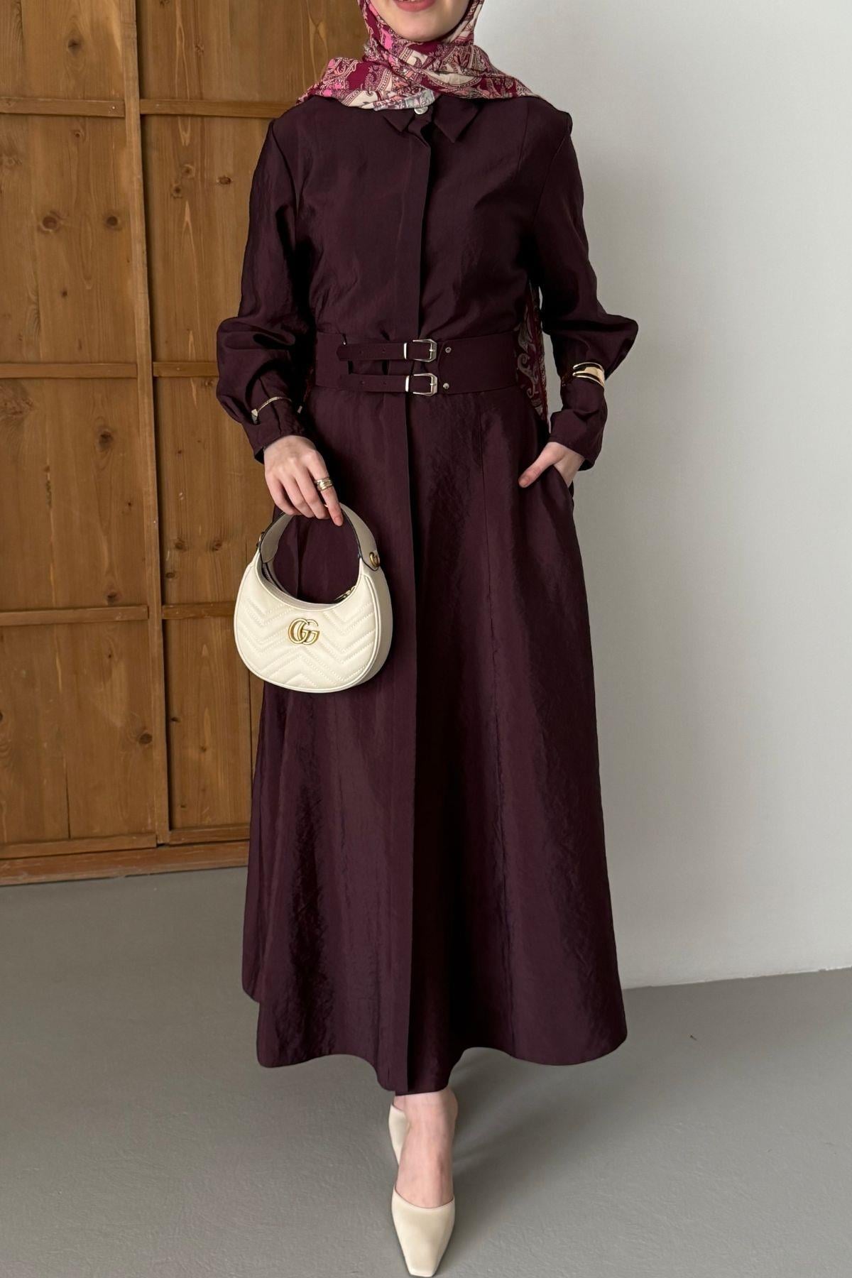 Daphne Kemerli Elbise Bordo