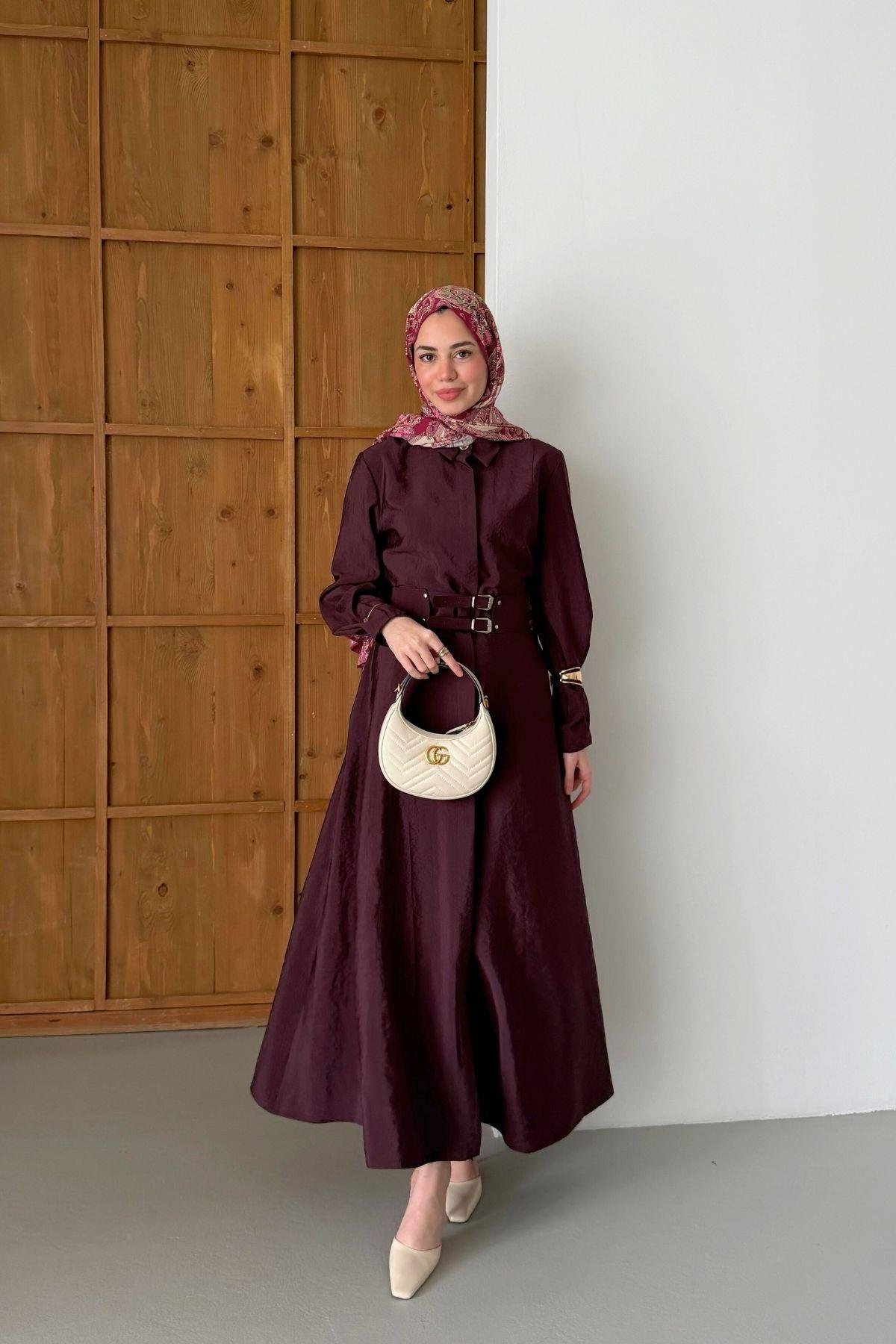 Daphne Kemerli Elbise Bordo