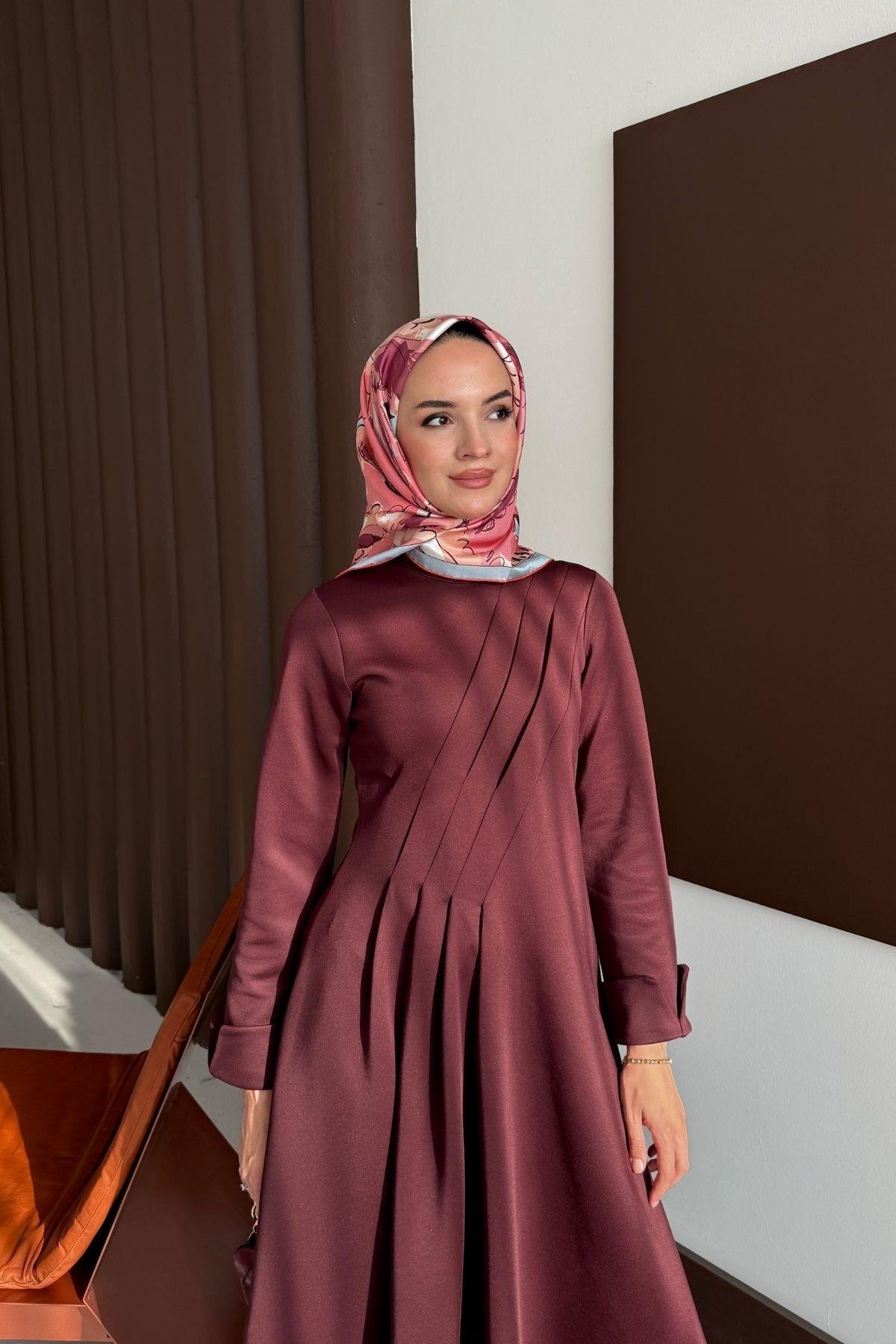 Diana Scuba Elbise Bordo