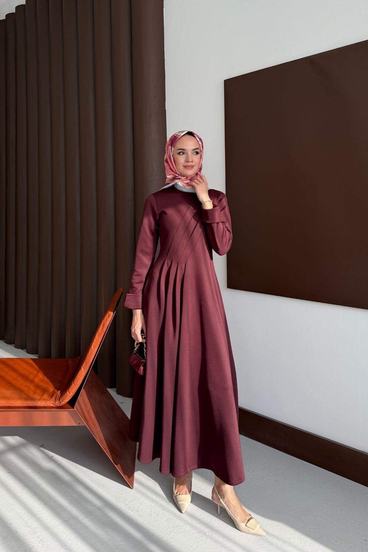 Diana Scuba Elbise Bordo