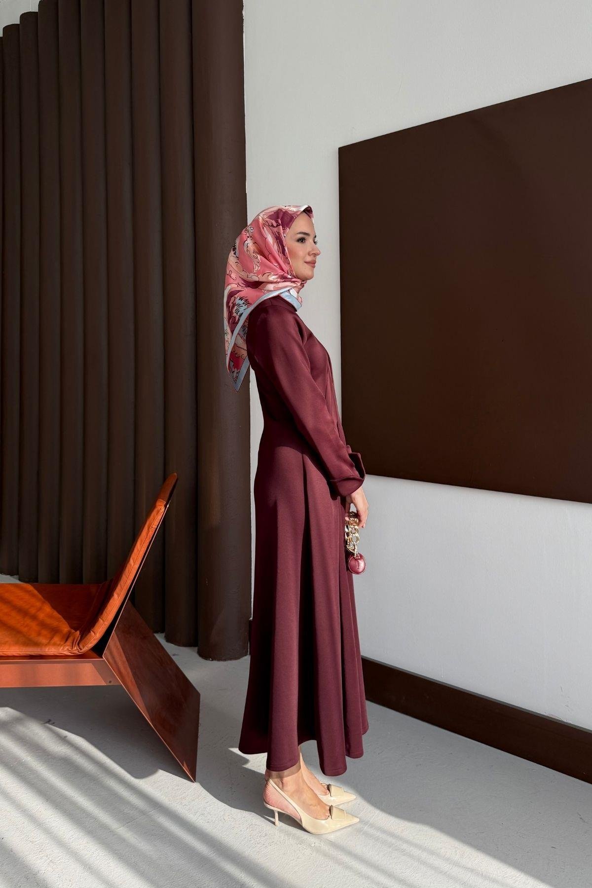 Diana Scuba Elbise Bordo