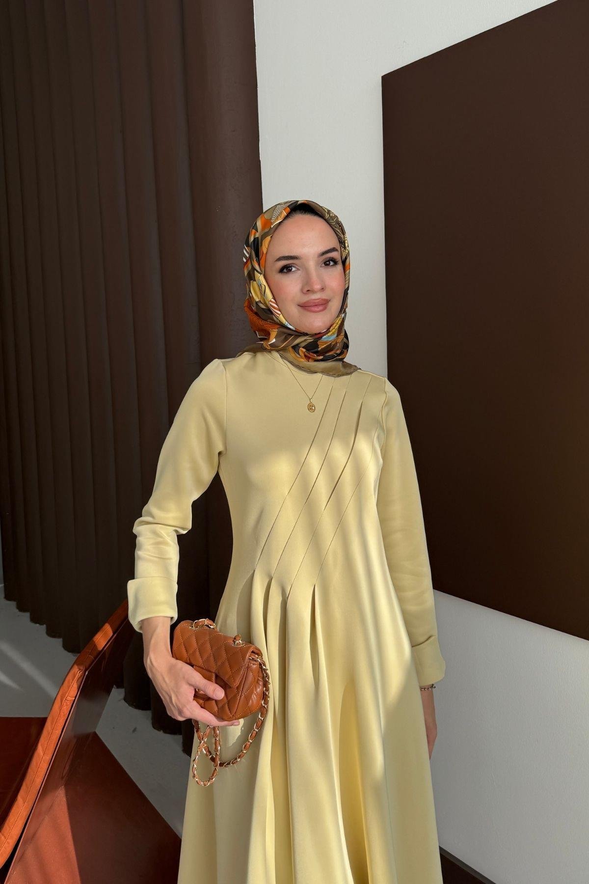 Diana Scuba Elbise Soft Sarı