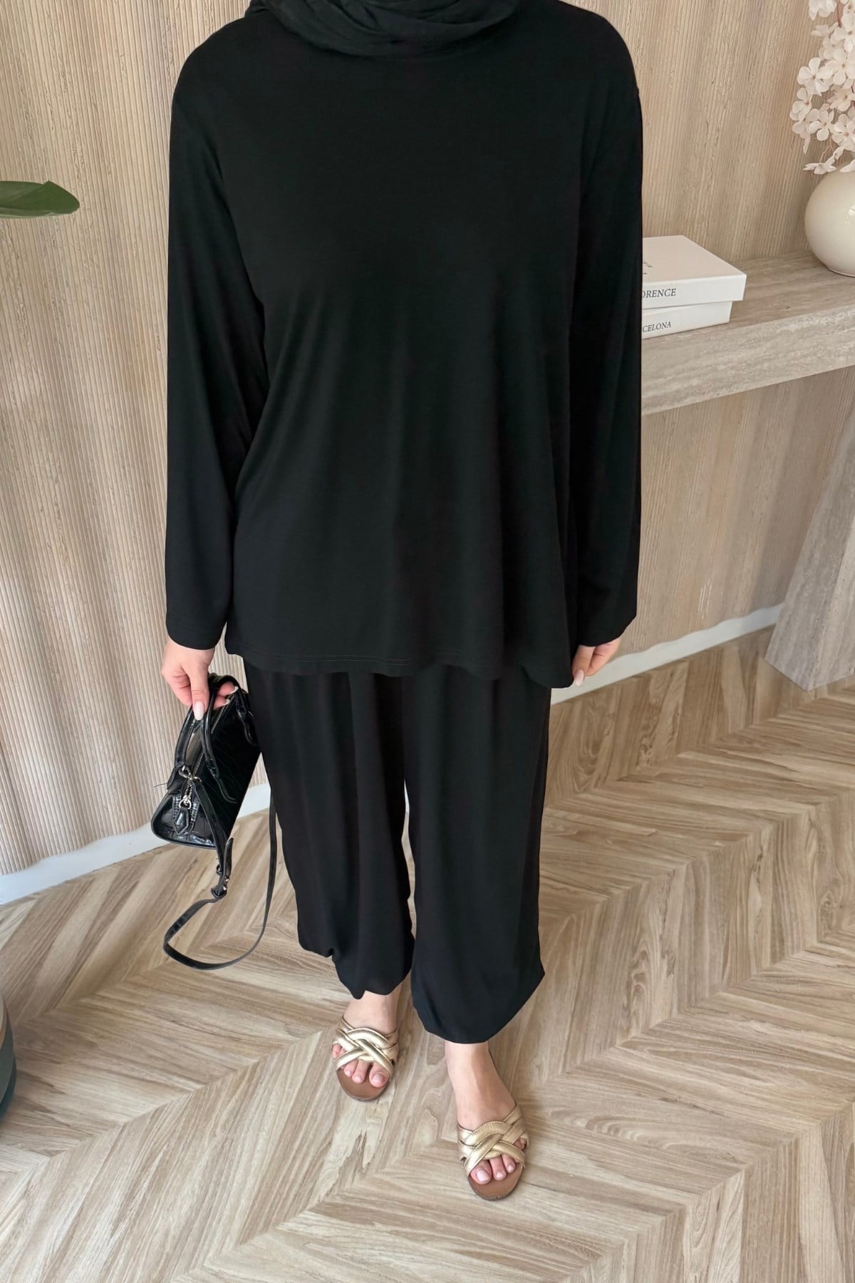 Dila Şalvar Pantolonlu Takım Siyah