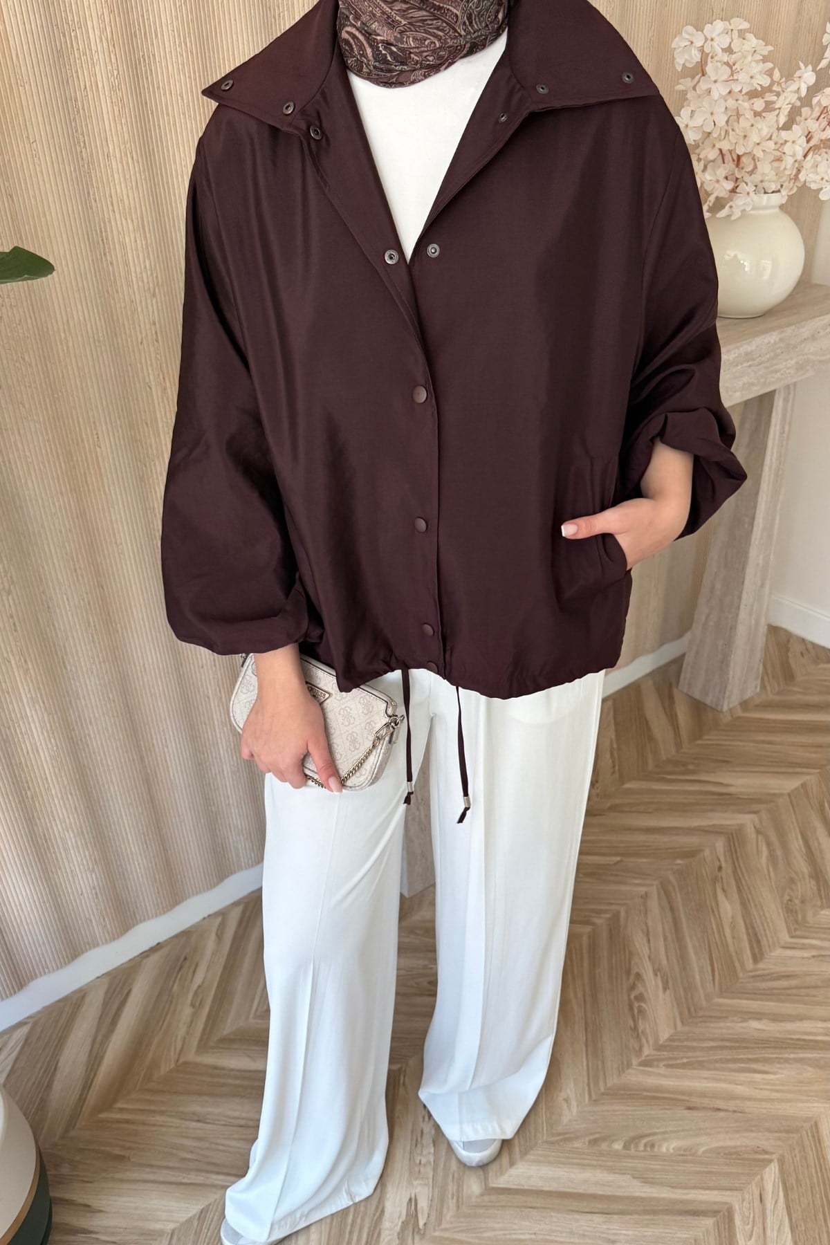 Dökümlü Bomber Ceket Bordo