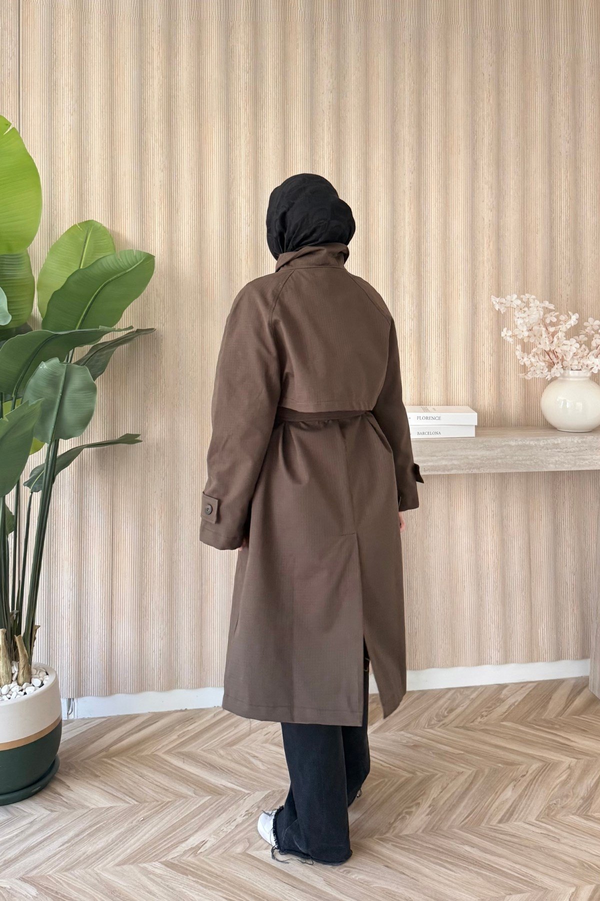 Ekoseli Kruvaze Oversize Trençkot Kahve