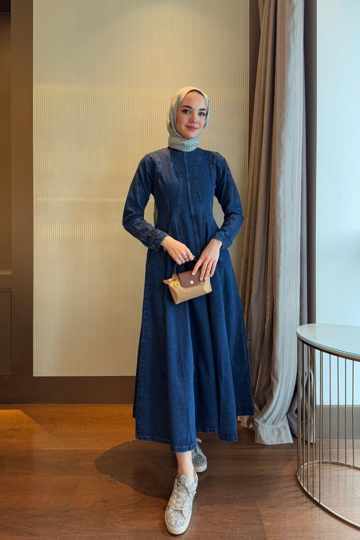 Eva Denim Elbise Koyu Mavi