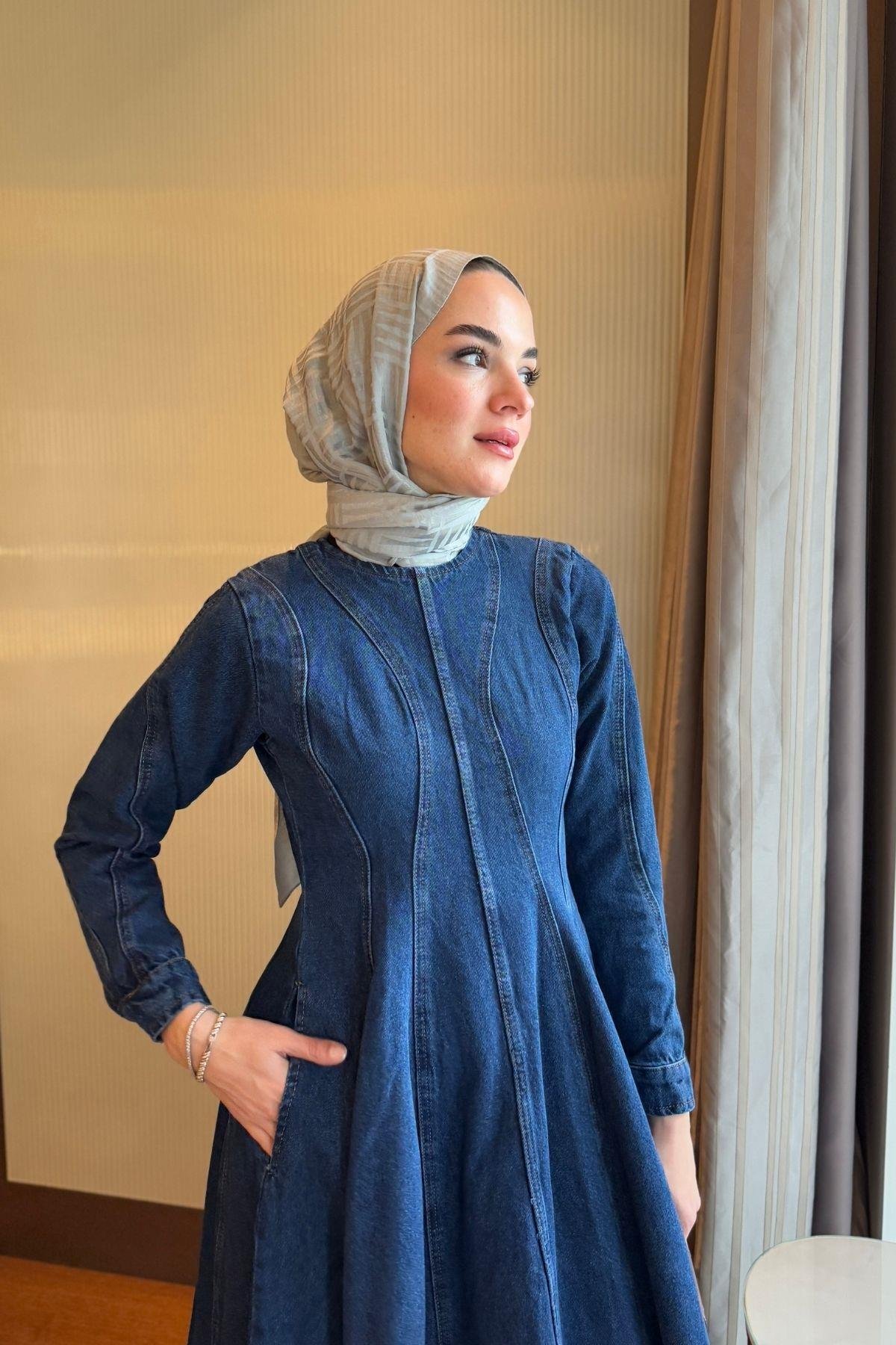 Eva Denim Elbise Koyu Mavi