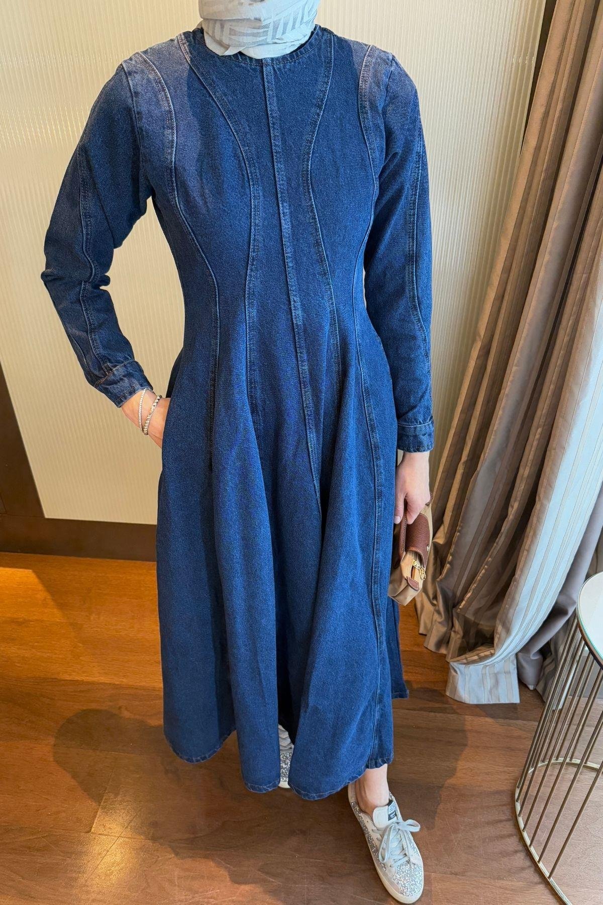 Eva Denim Elbise Koyu Mavi