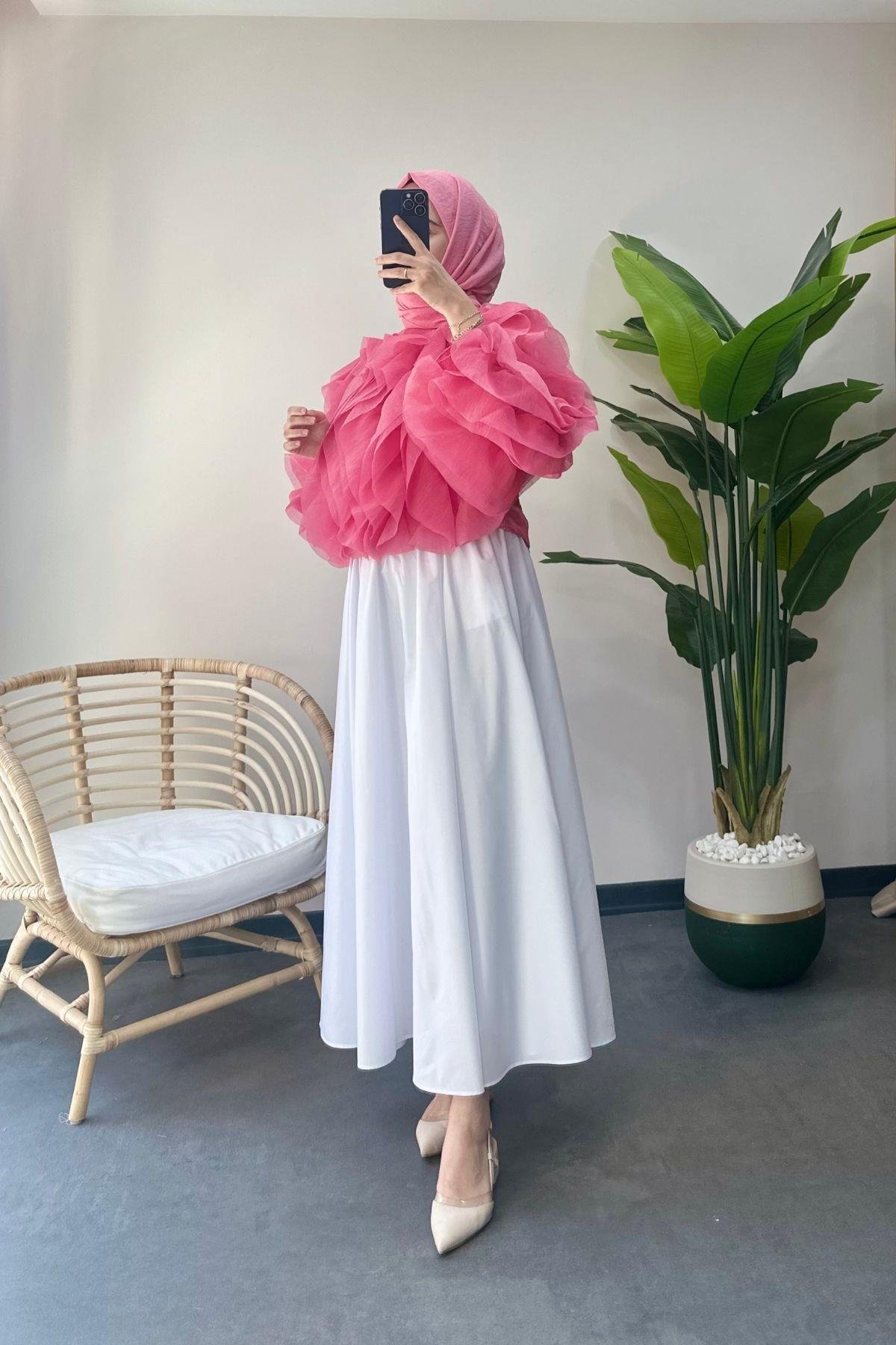 Fırfırlı Bluz Pembe