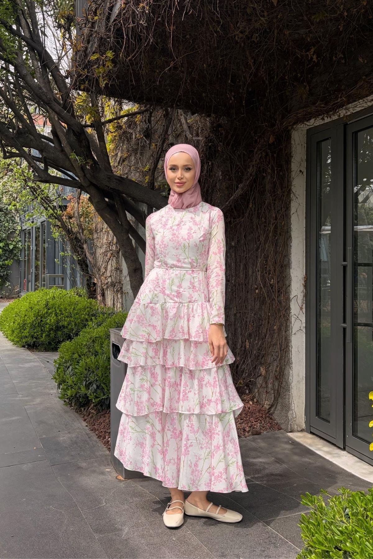 Garden Çiçekli Elbise Pembe