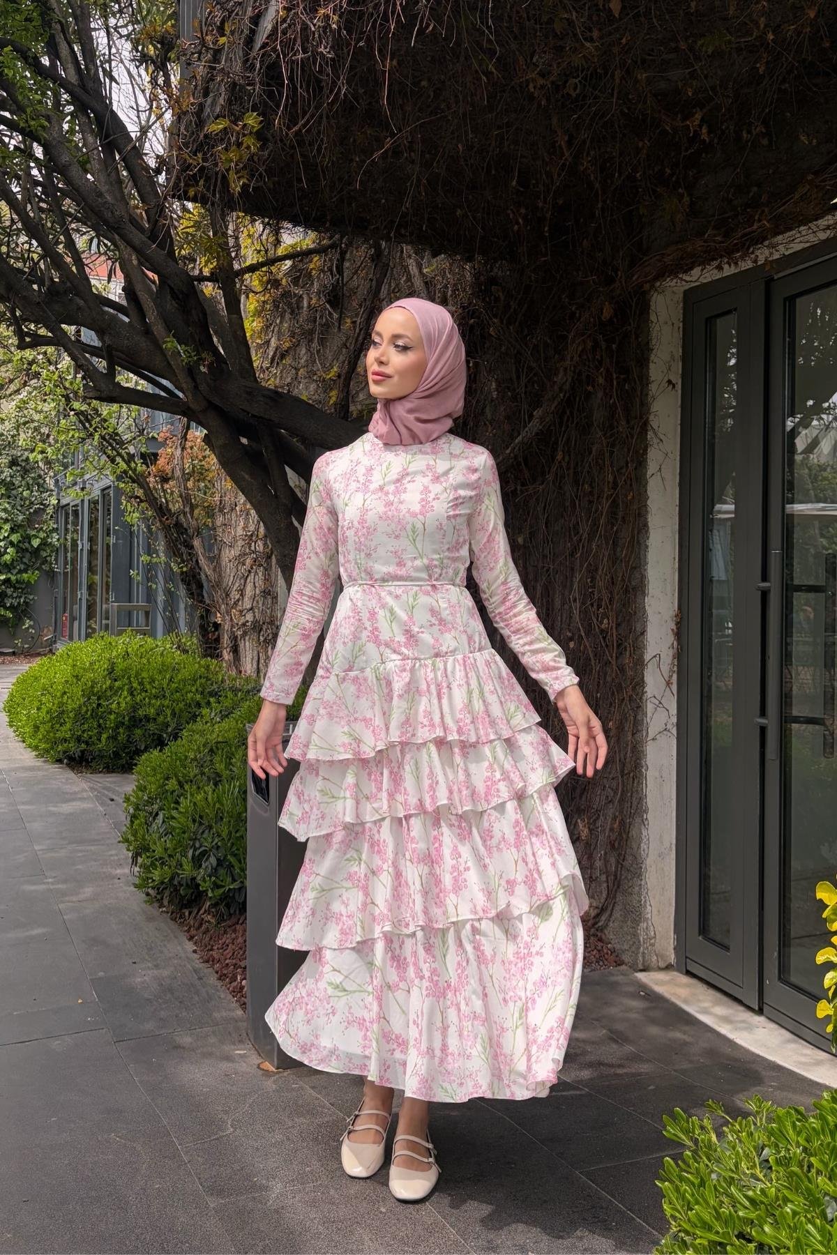 Garden Çiçekli Elbise Pembe