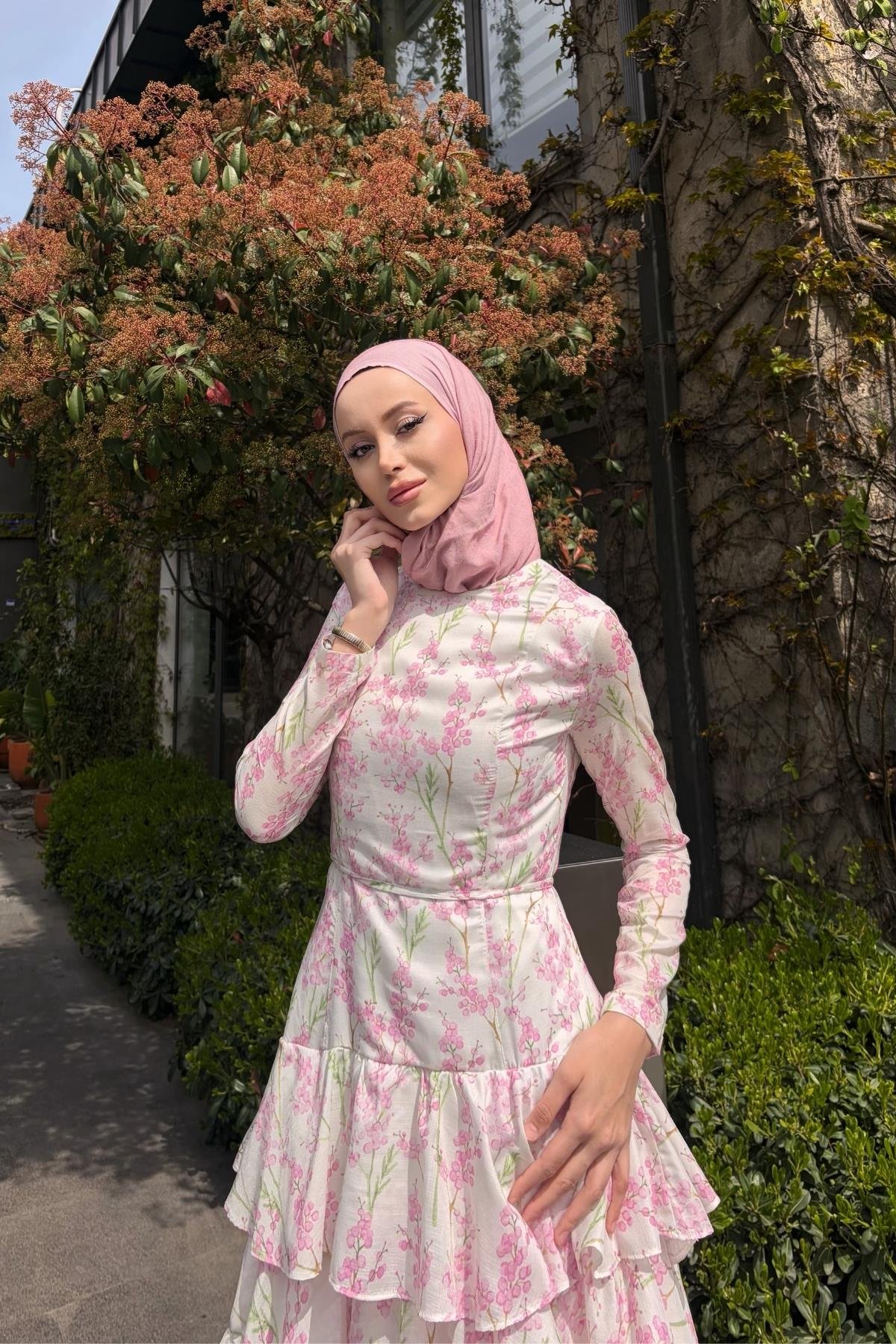 Garden Çiçekli Elbise Pembe