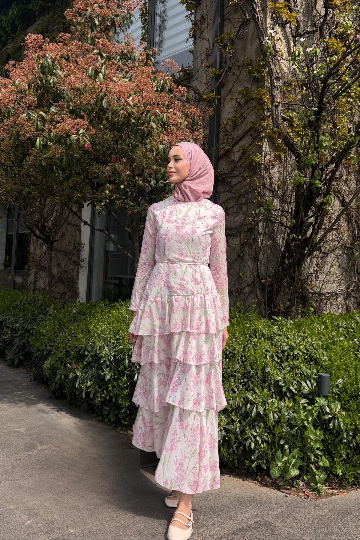 Garden Çiçekli Elbise Pembe