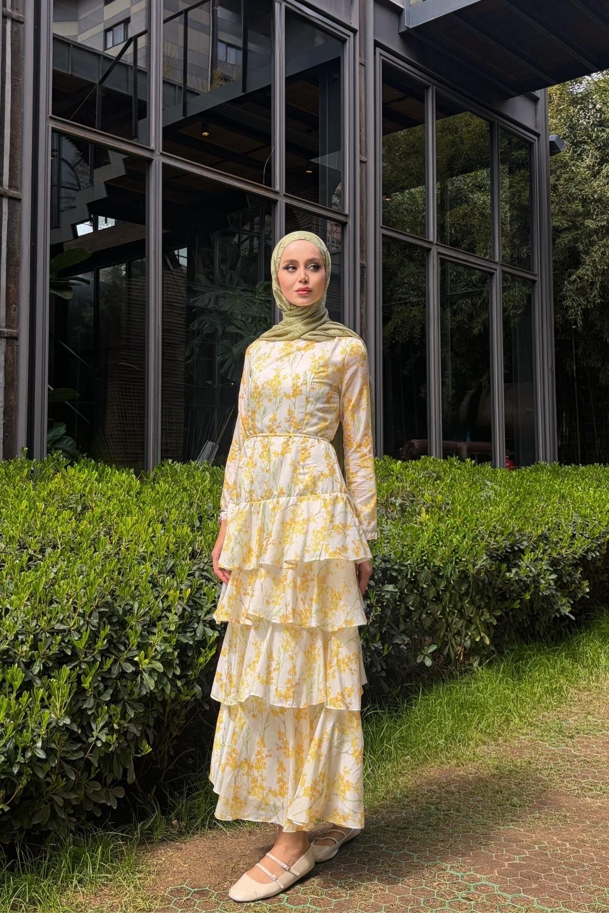 Garden Çiçekli Elbise Sarı