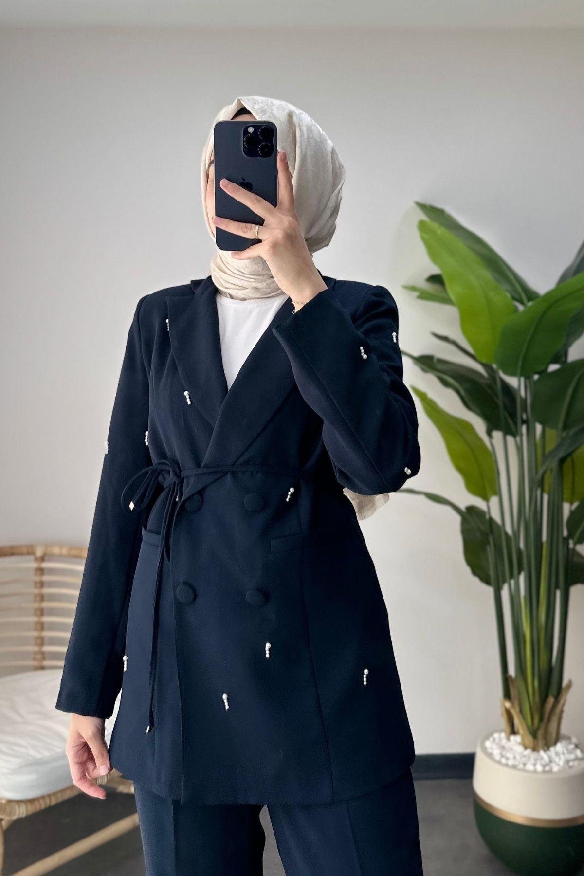 İncili Blazer Takım Lacivert