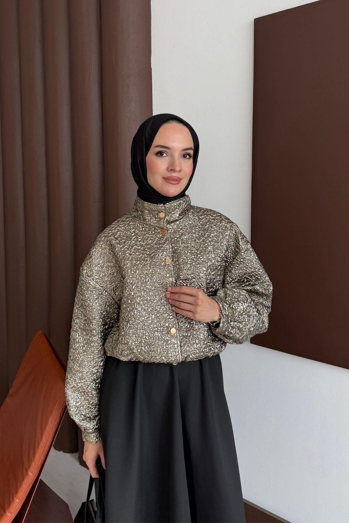 Jakarlı Bomber Ceket Gold