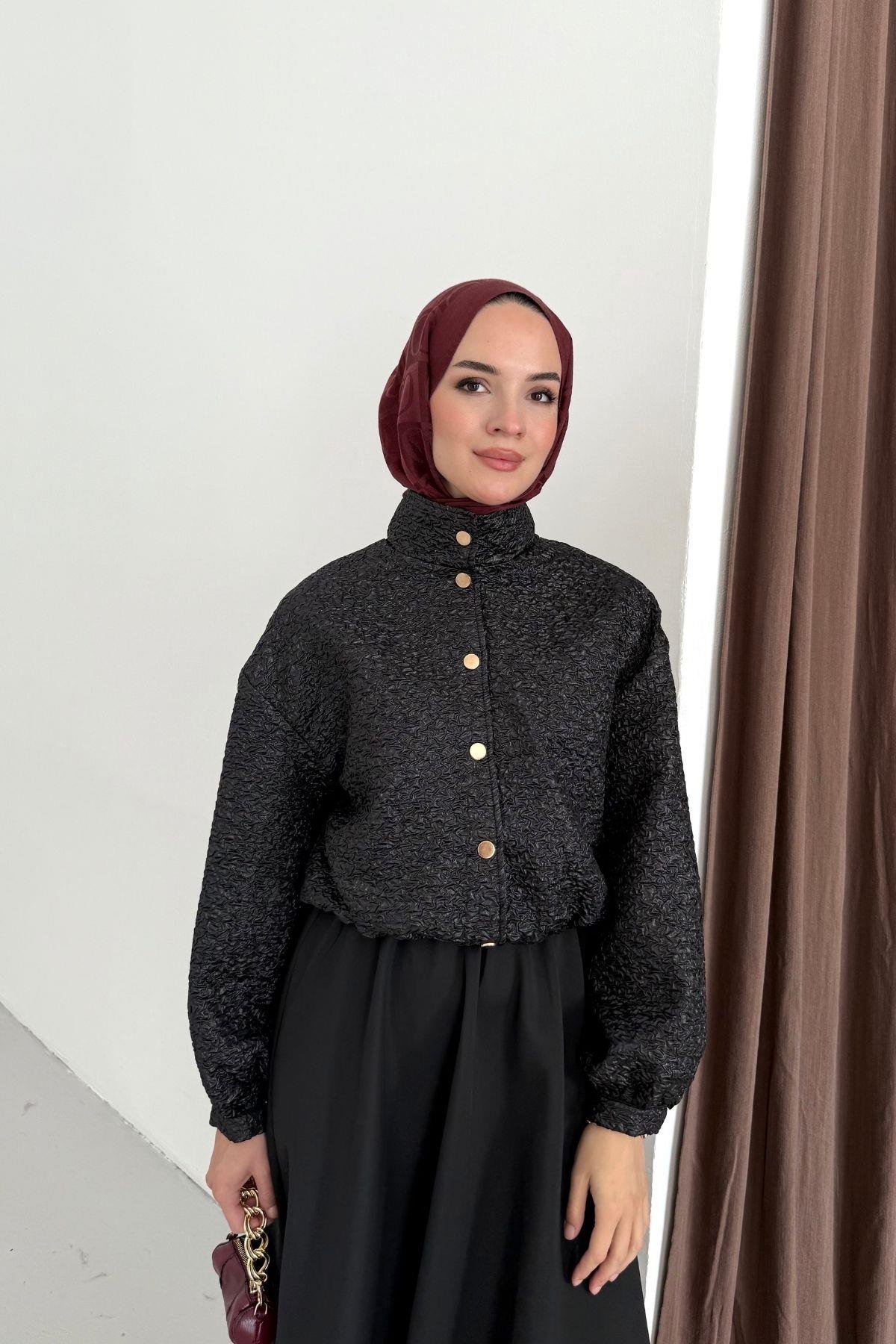 Jakarlı Bomber Ceket Siyah