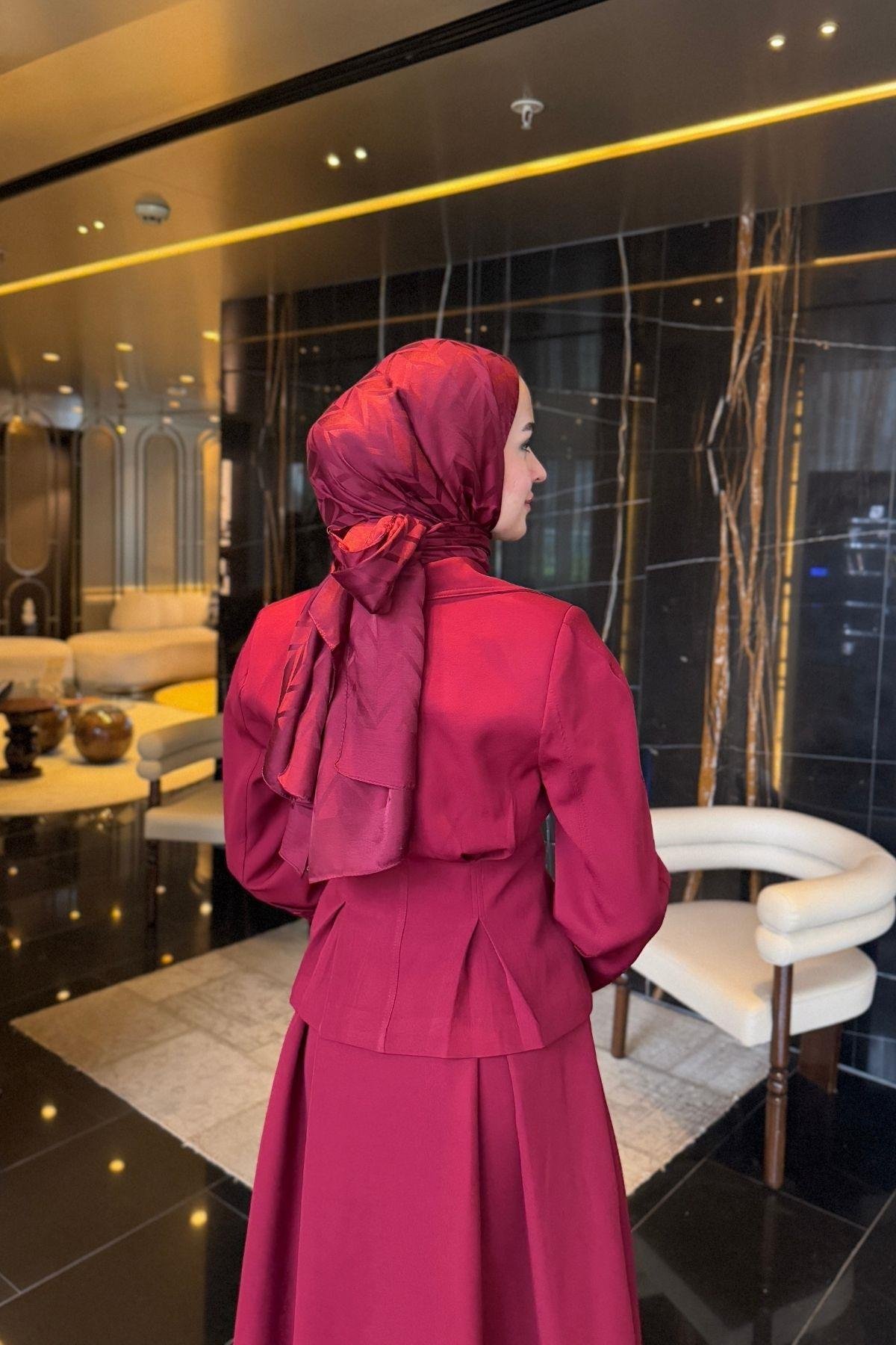 Lara Blazer Etekli Takım Bordo