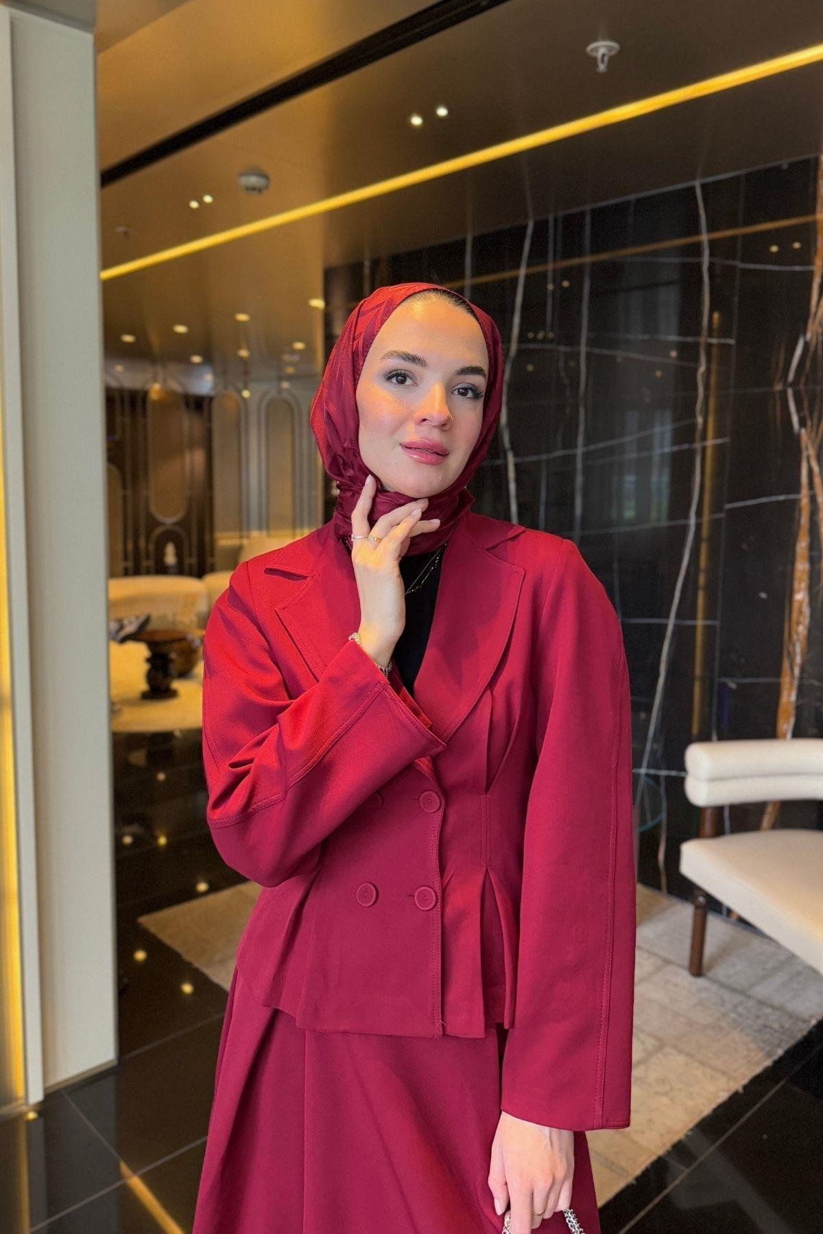 Lara Blazer Etekli Takım Bordo