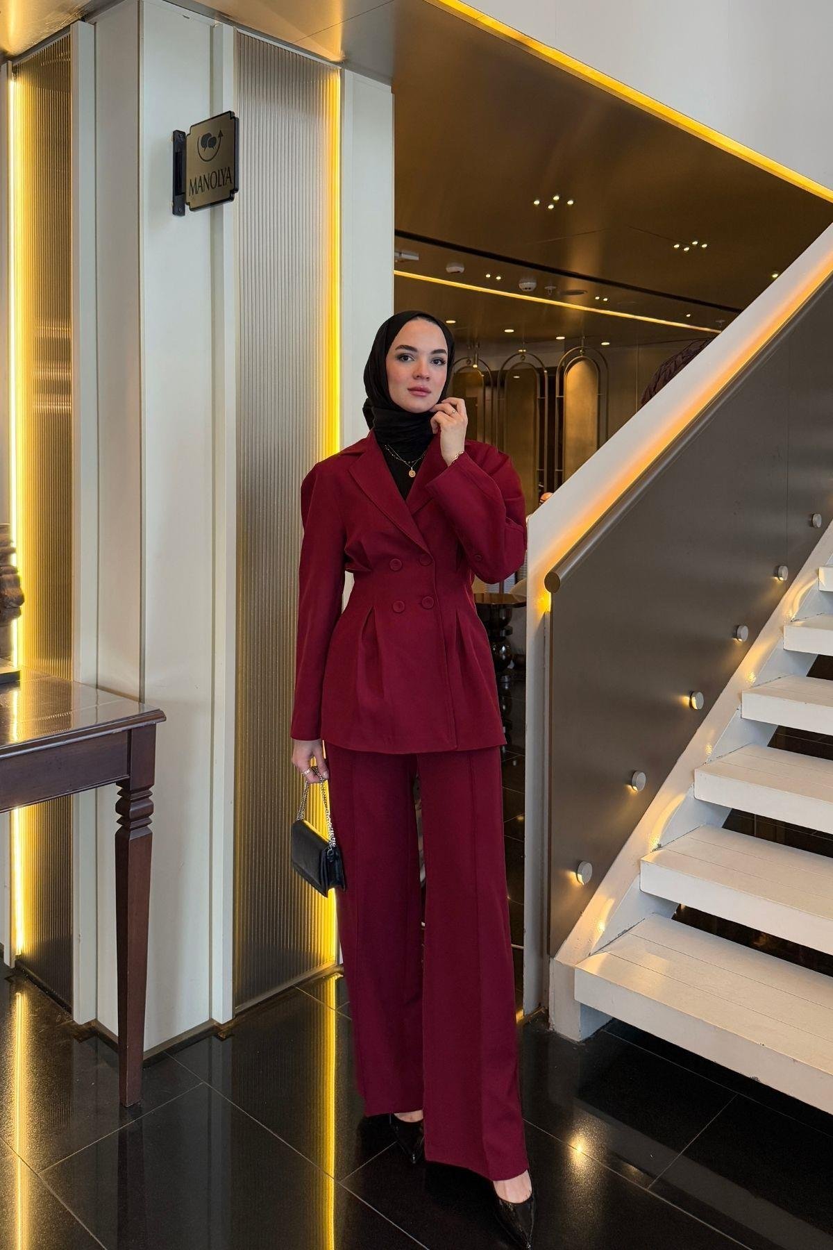 Lara Blazer Pantolonlu Takım Bordo