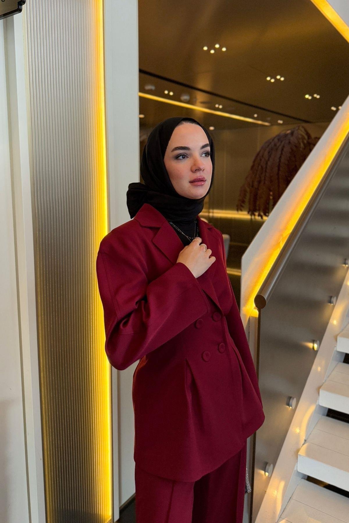 Lara Blazer Pantolonlu Takım Bordo
