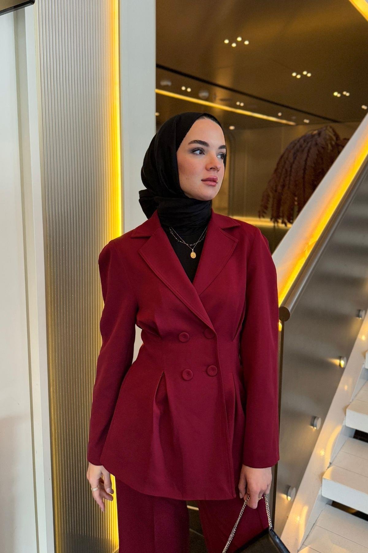 Lara Blazer Pantolonlu Takım Bordo