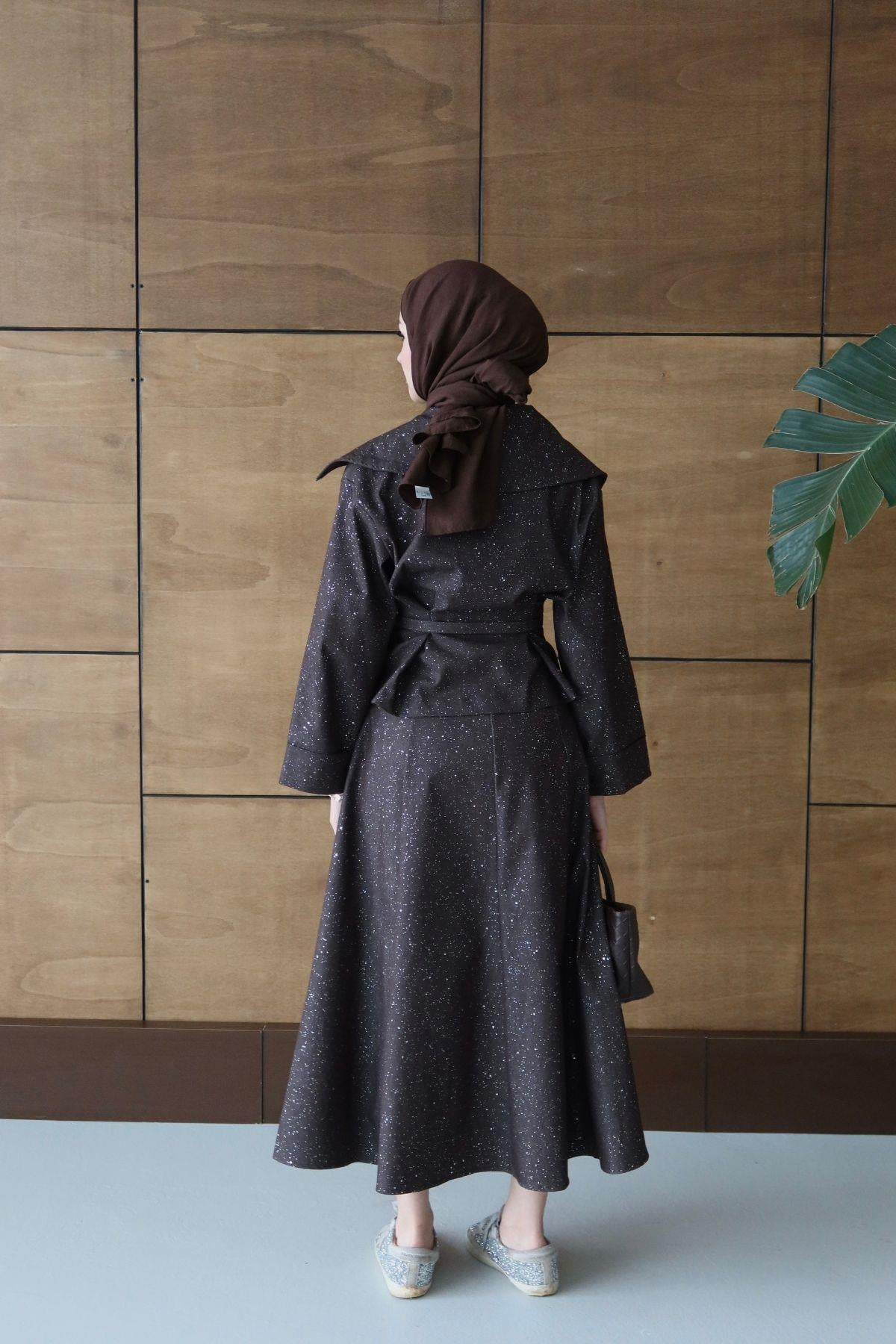 Laura Simli Denim Takım Kahverengi