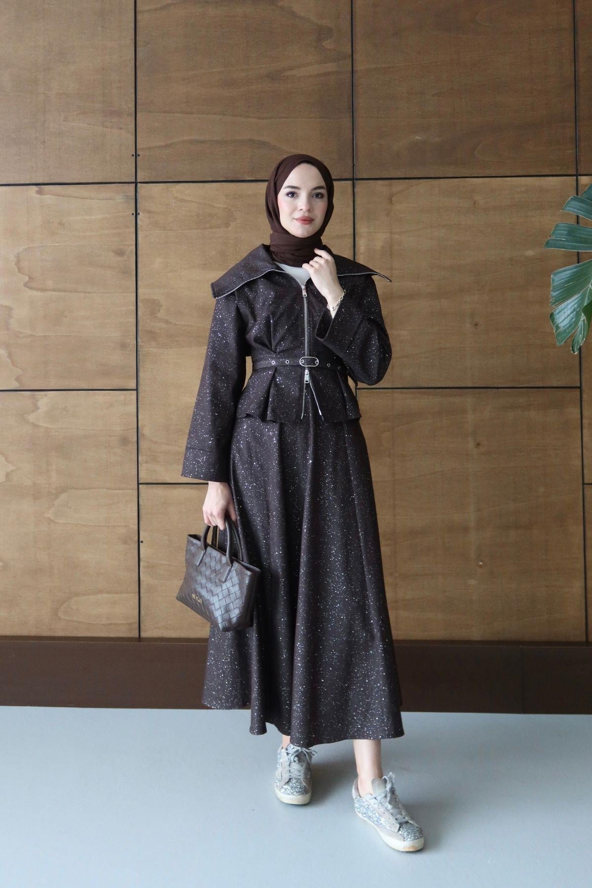 Laura Simli Denim Takım Kahverengi