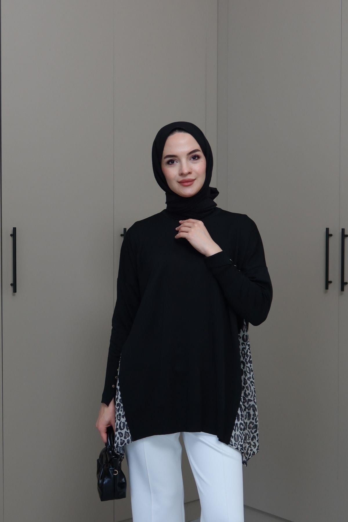 Leo Şifon Detay Merserize Tunik Siyah