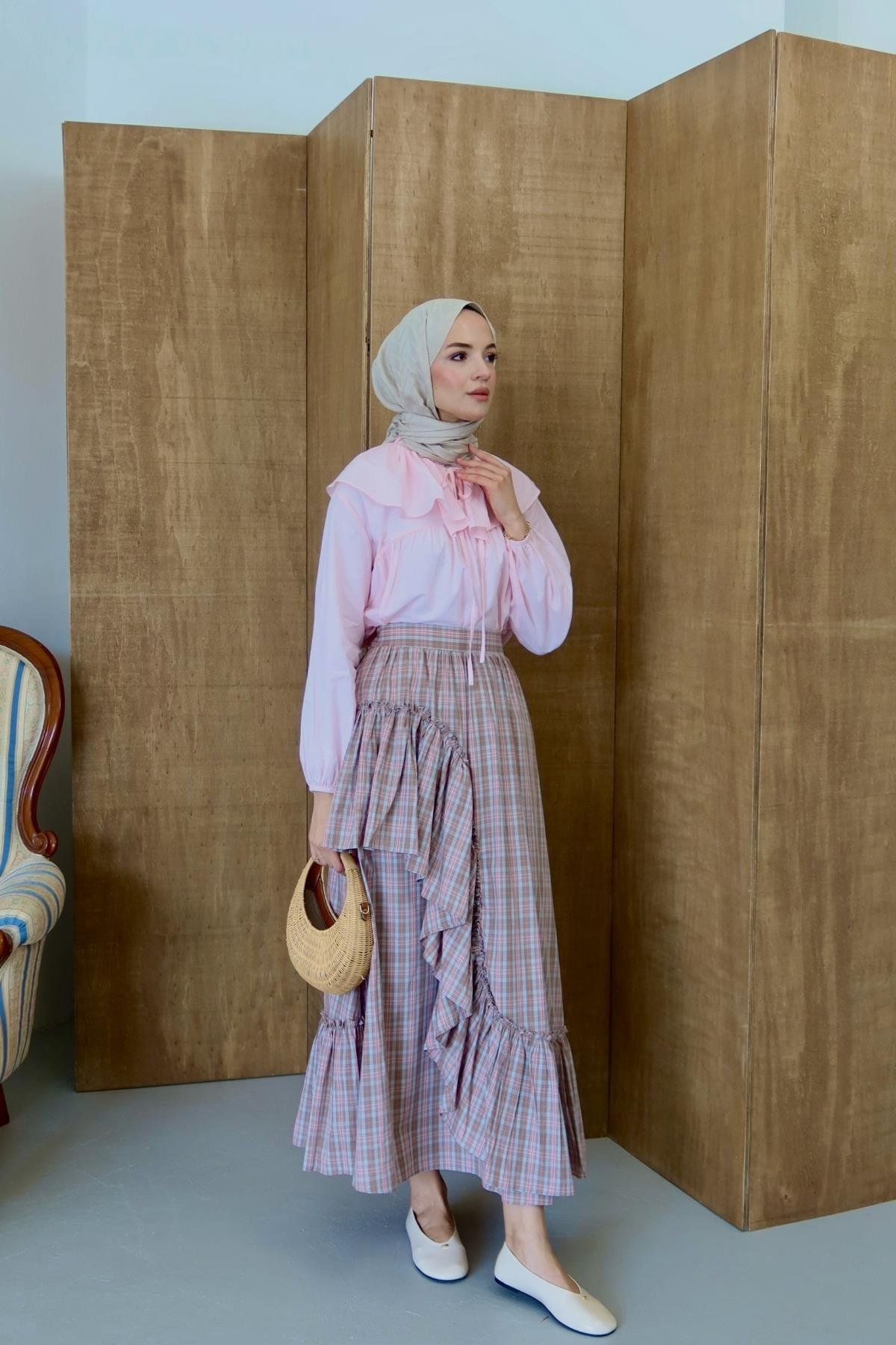 Lidya Ekose Etekli Takım Pembe