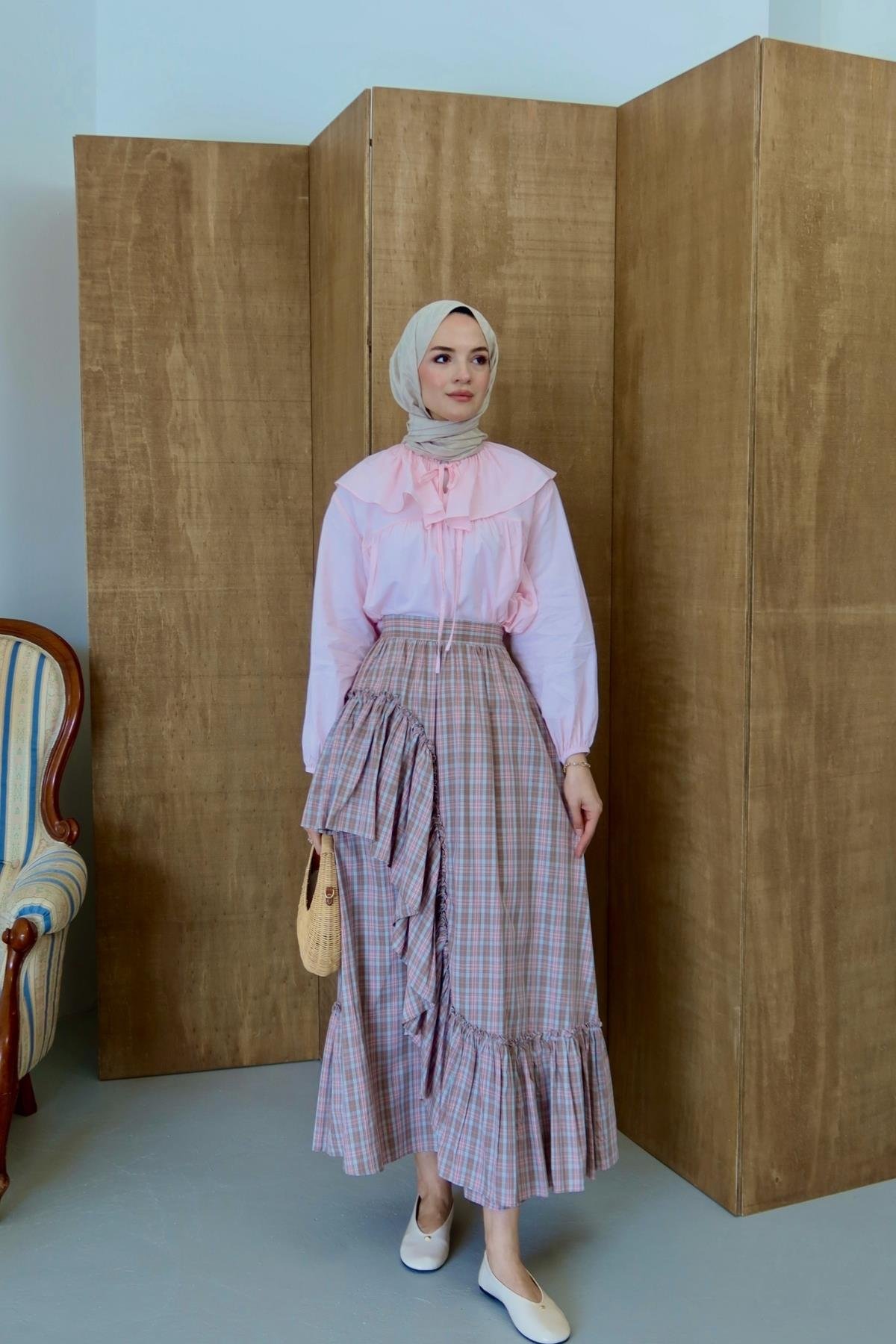Lidya Ekose Etekli Takım Pembe