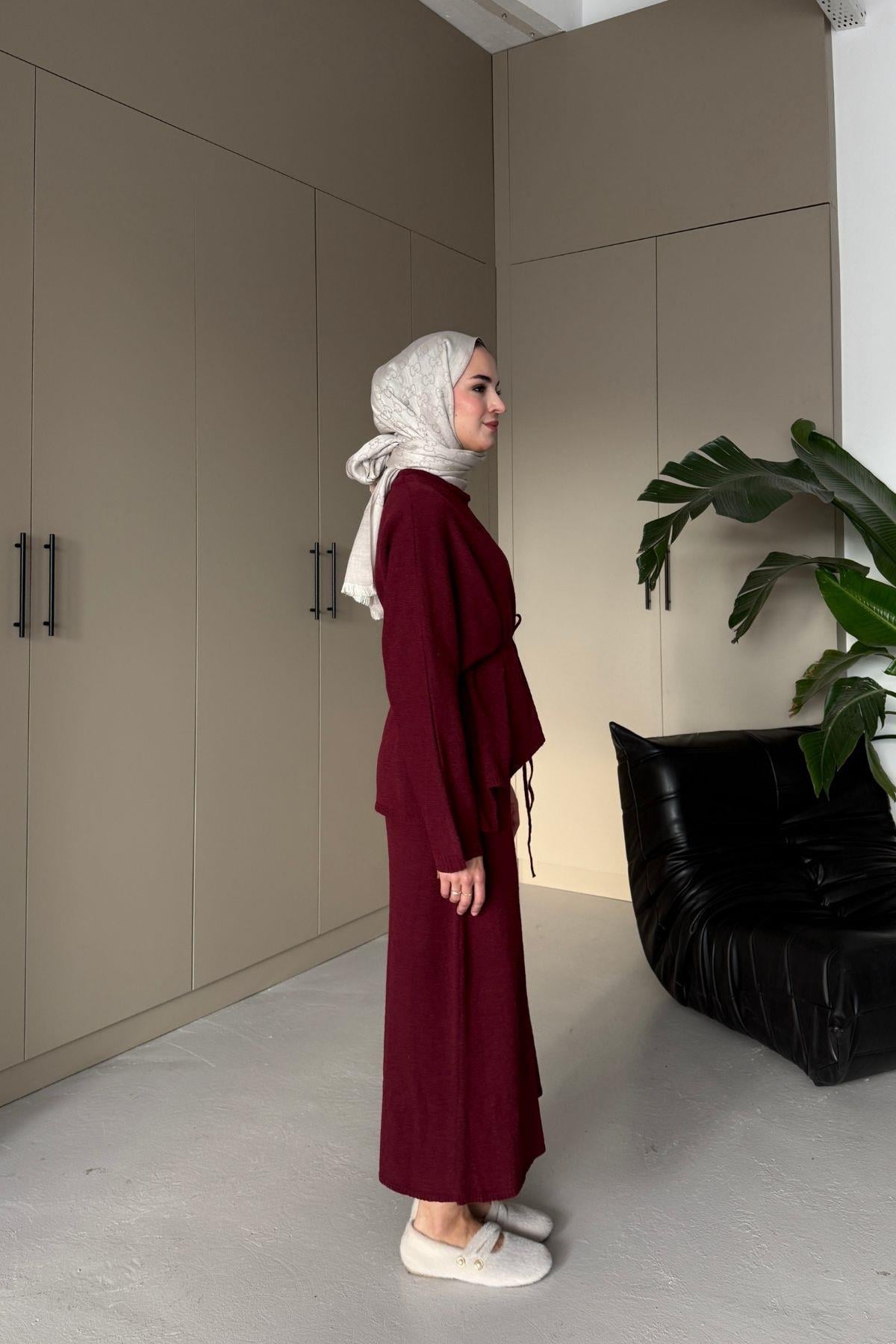 Lizy Hırkalı Triko Elbise Bordo