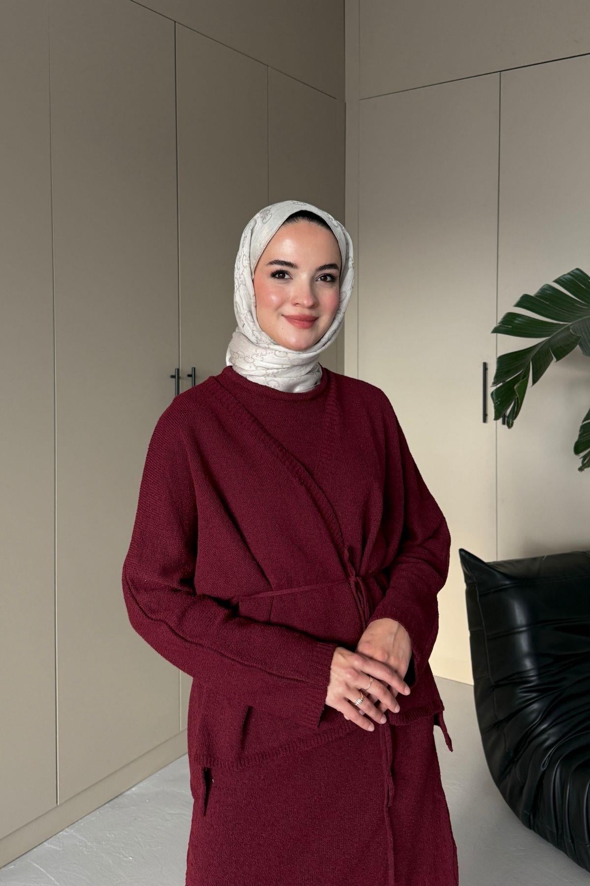 Lizy Hırkalı Triko Elbise Bordo