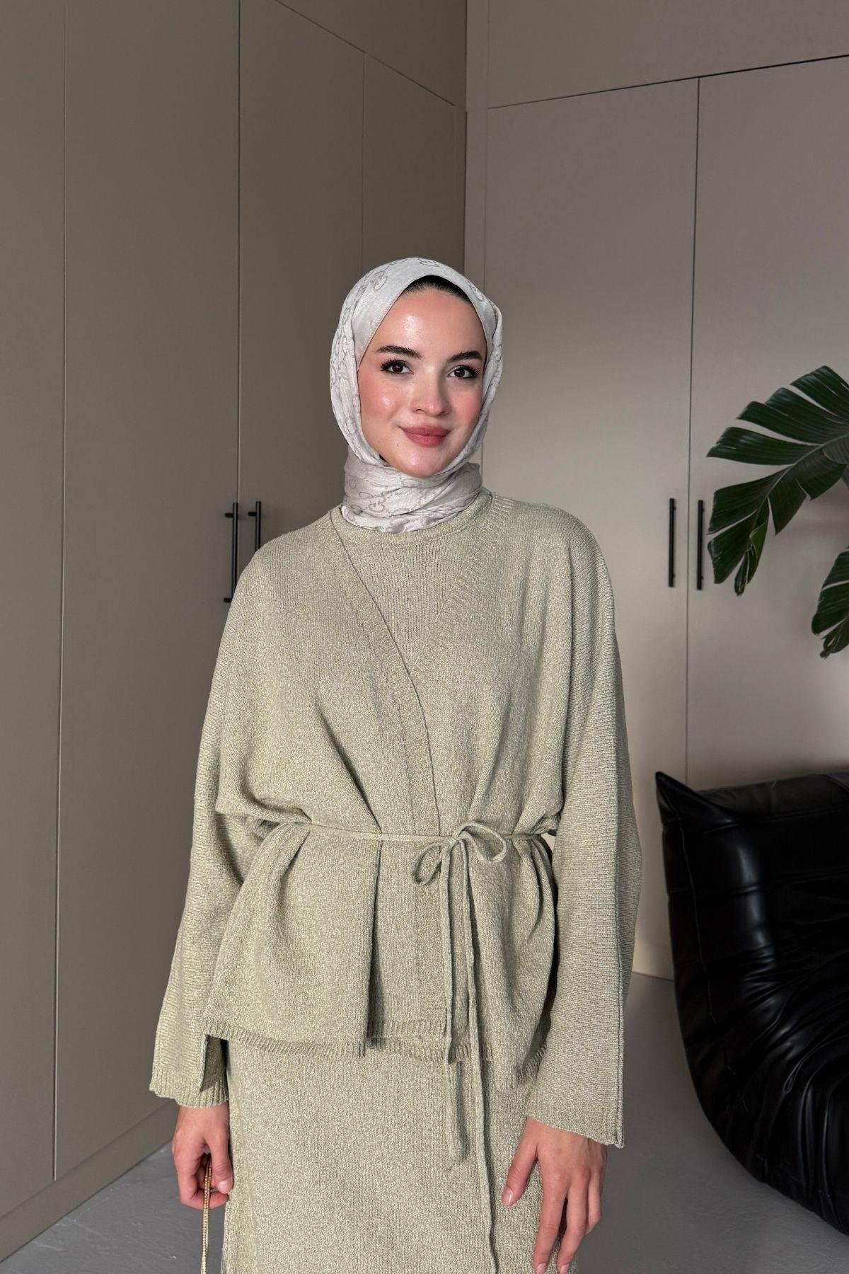 Lizy Hırkalı Triko Elbise Yeşil