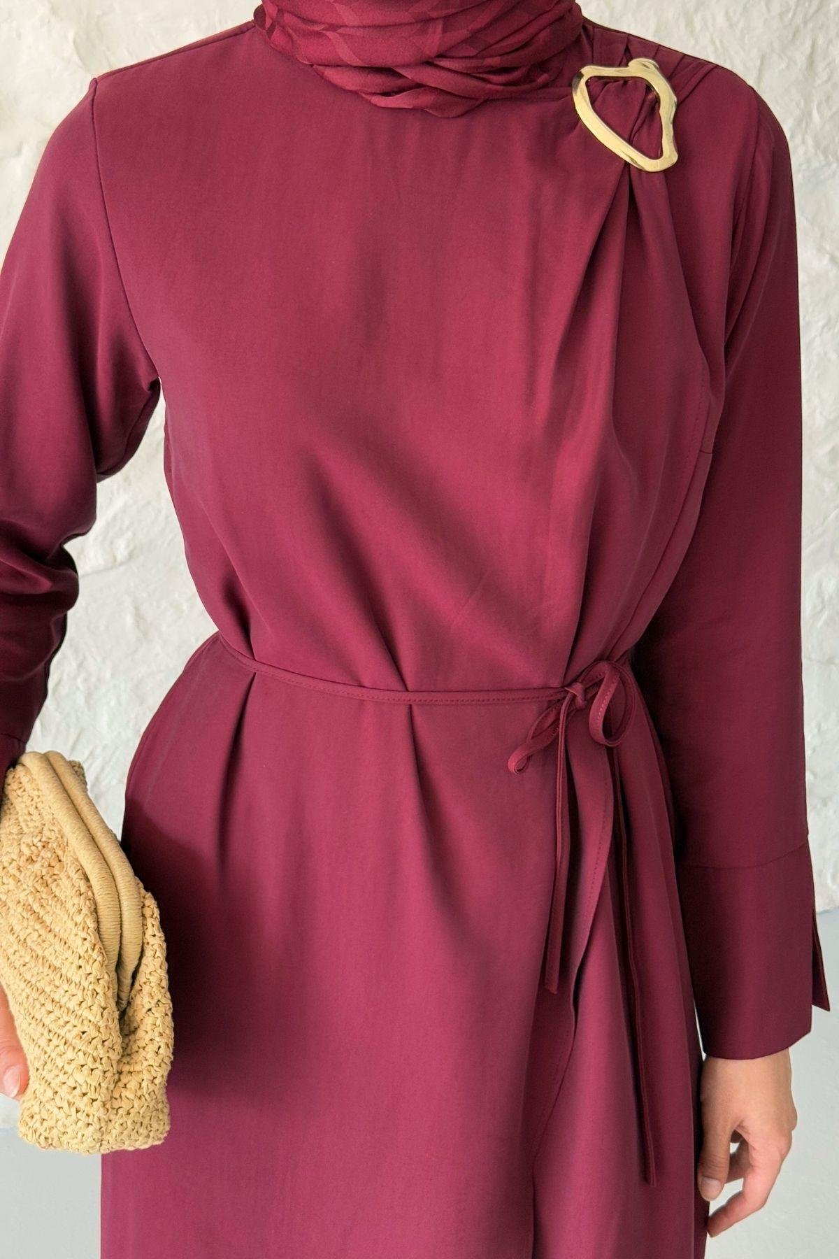 Lola Tokalı Elbise Bordo