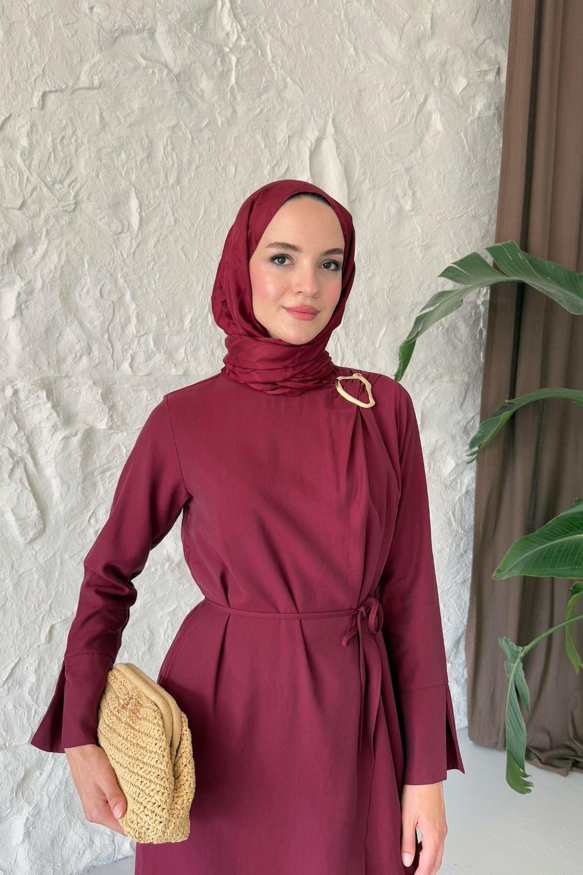 Lola Tokalı Elbise Bordo