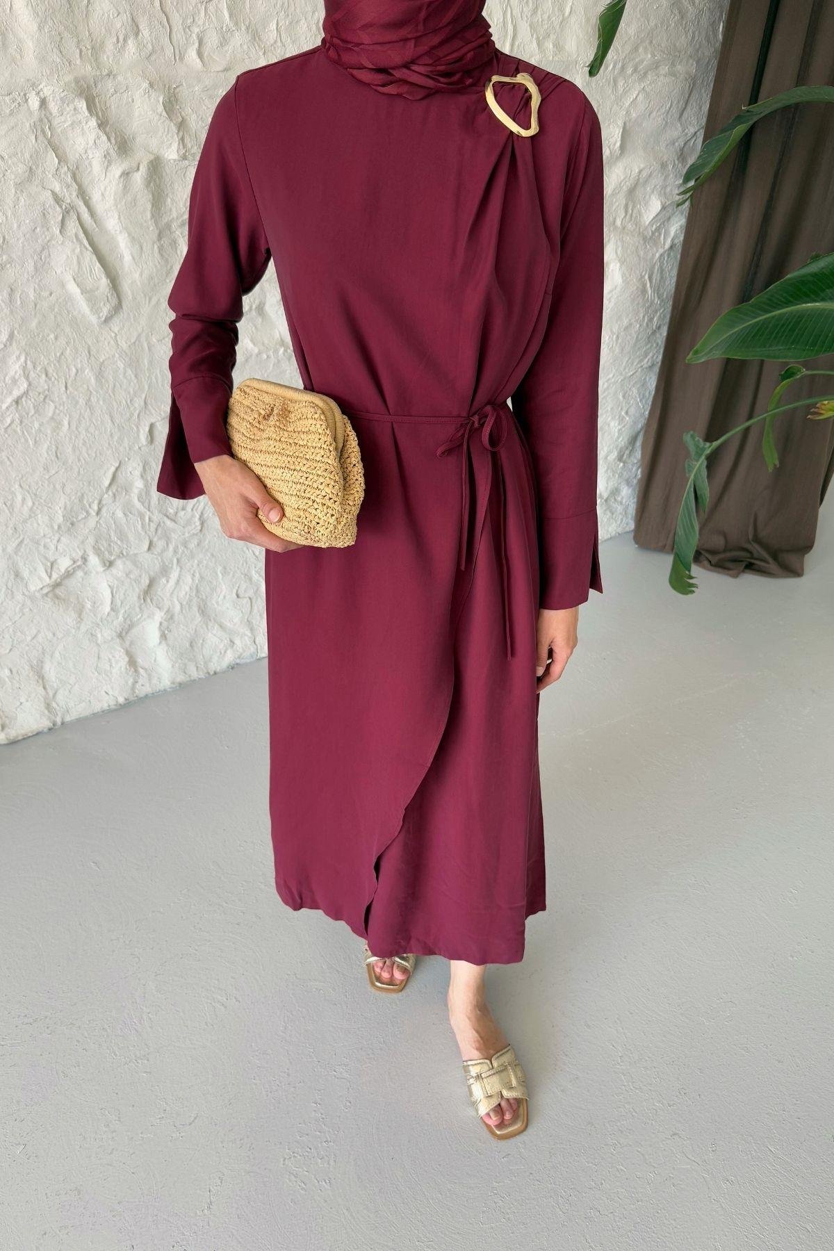 Lola Tokalı Elbise Bordo