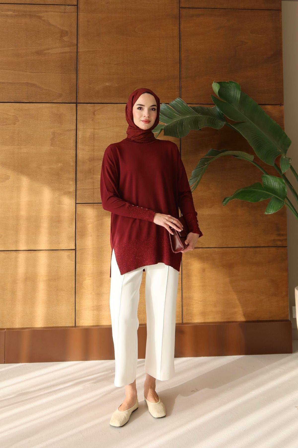 Lora Basic Triko Tunik Bordo