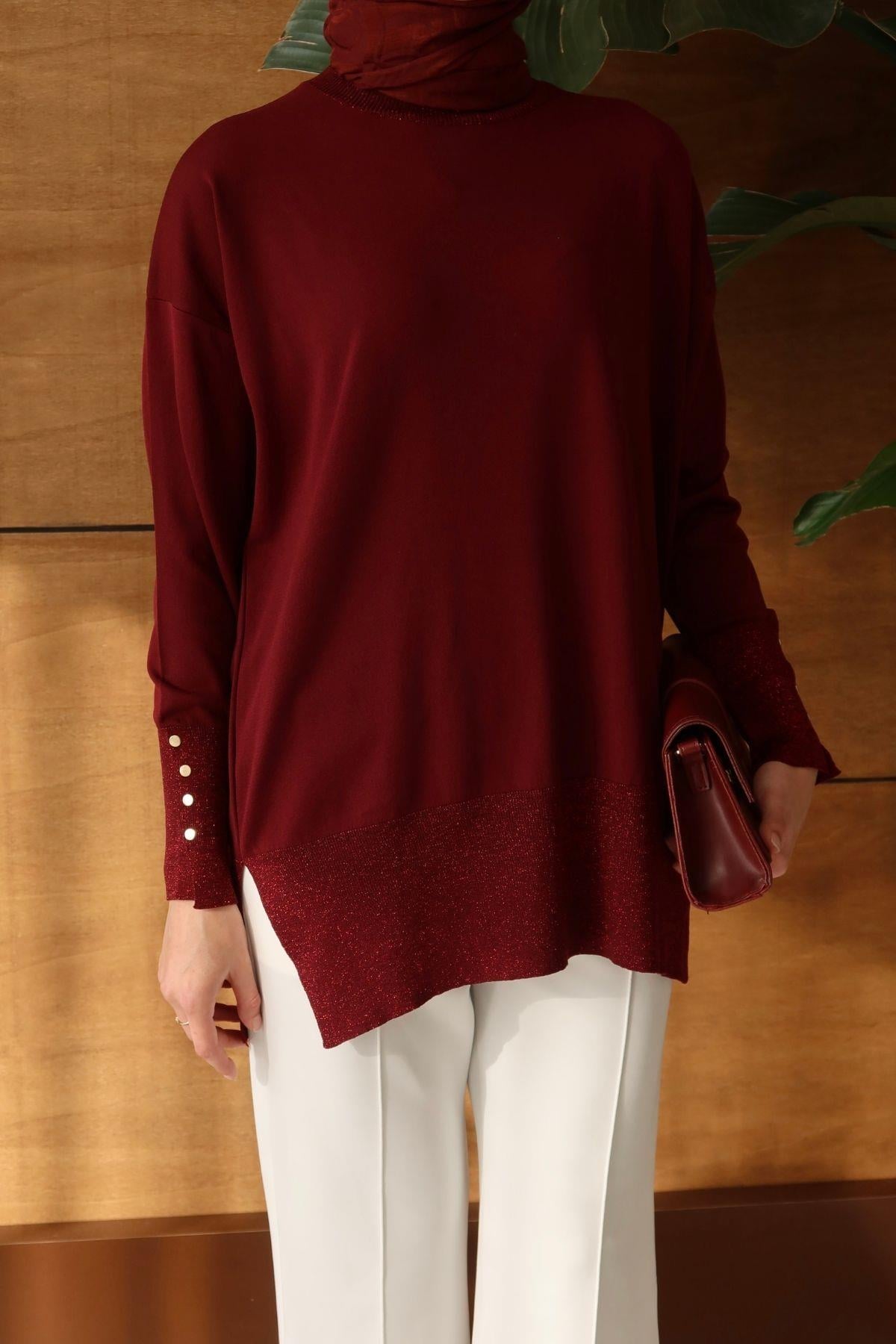 Lora Basic Triko Tunik Bordo