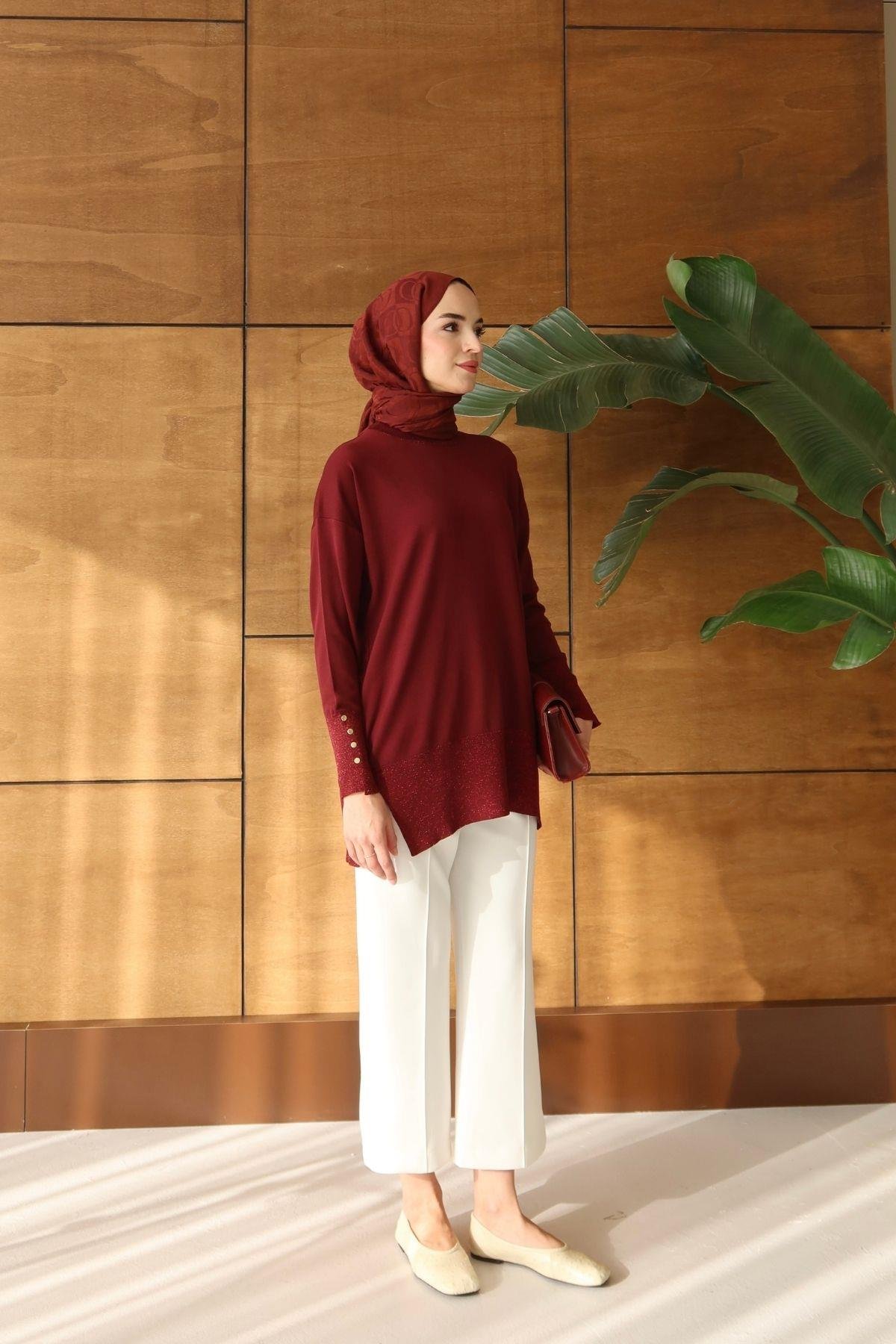 Lora Basic Triko Tunik Bordo