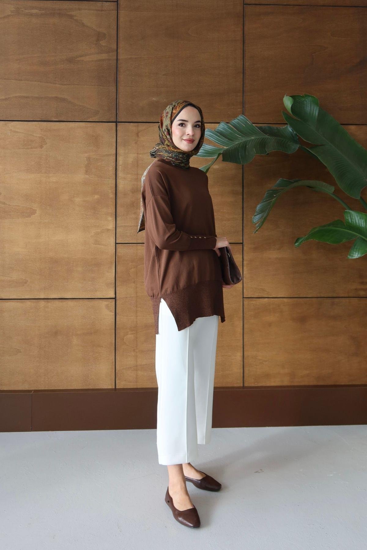 Lora Basic Triko Tunik Kahverengi