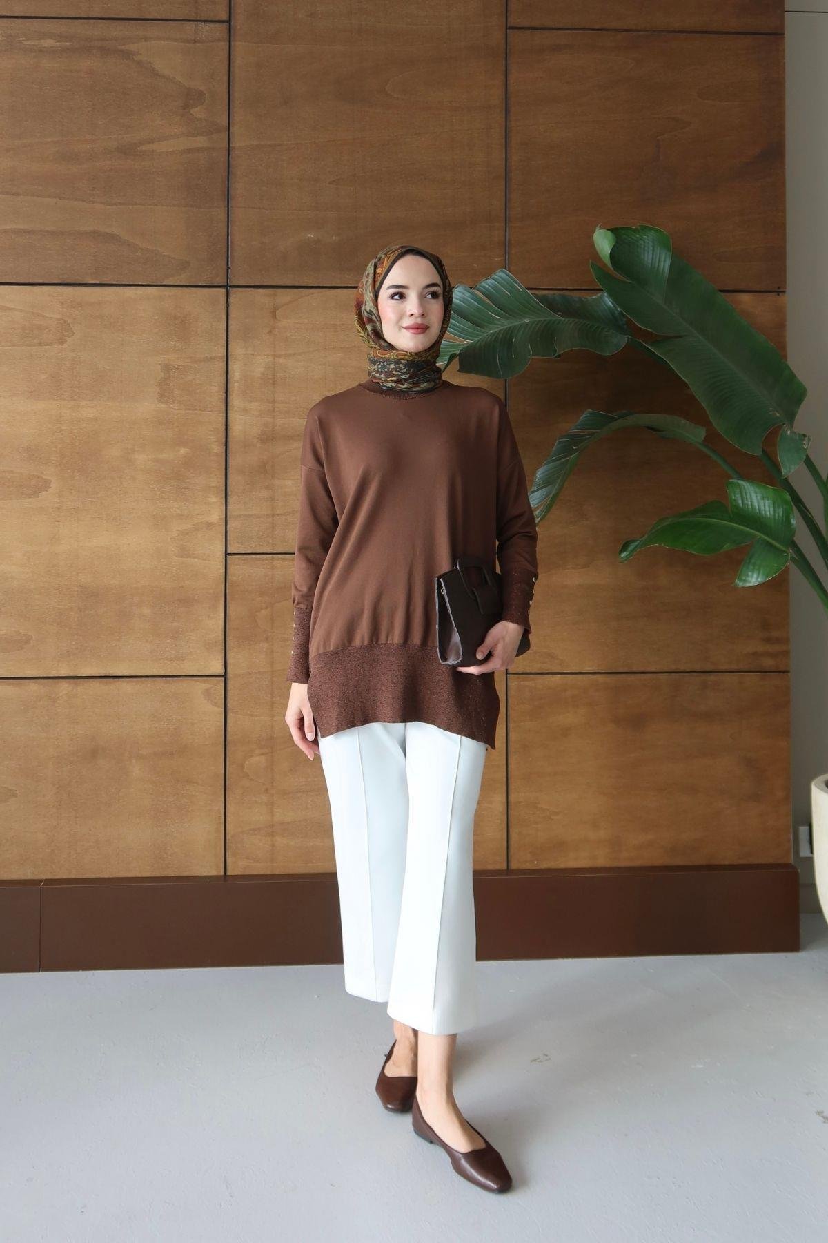 Lora Basic Triko Tunik Kahverengi