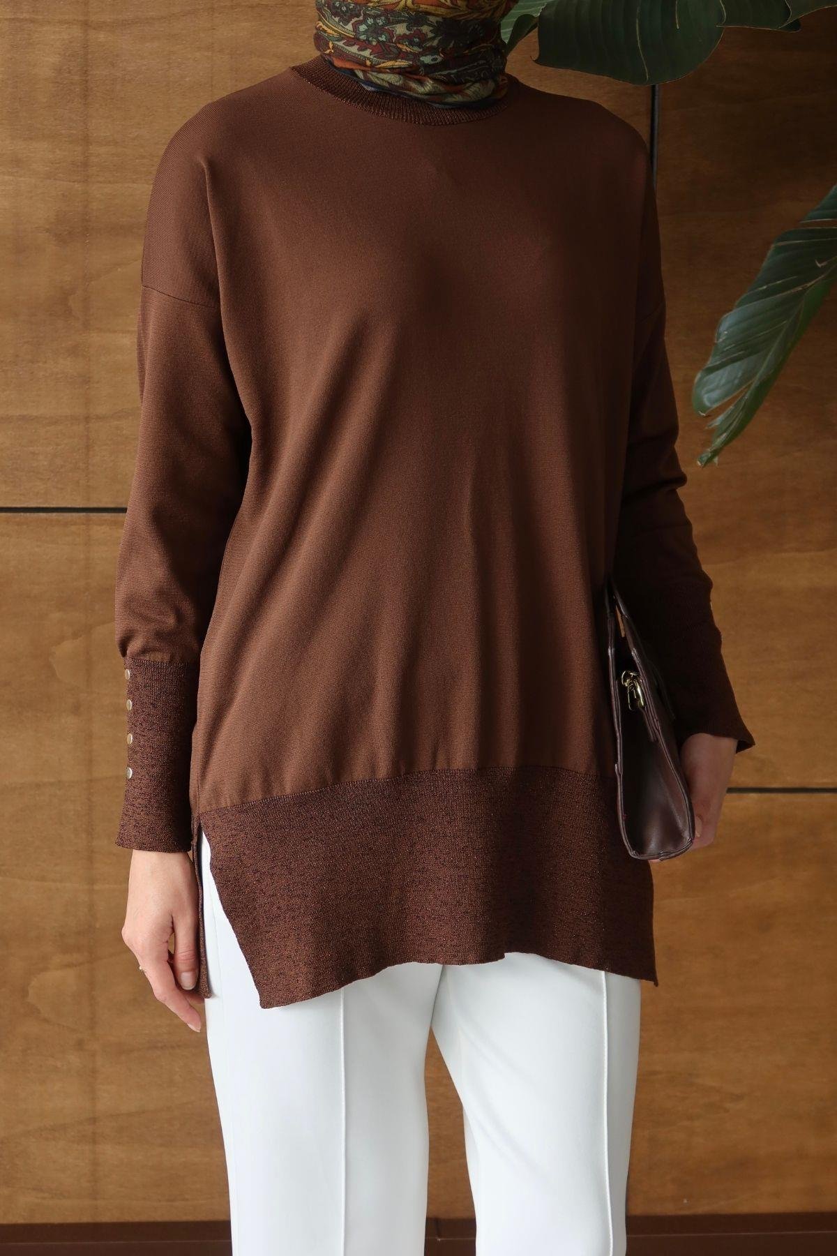 Lora Basic Triko Tunik Kahverengi